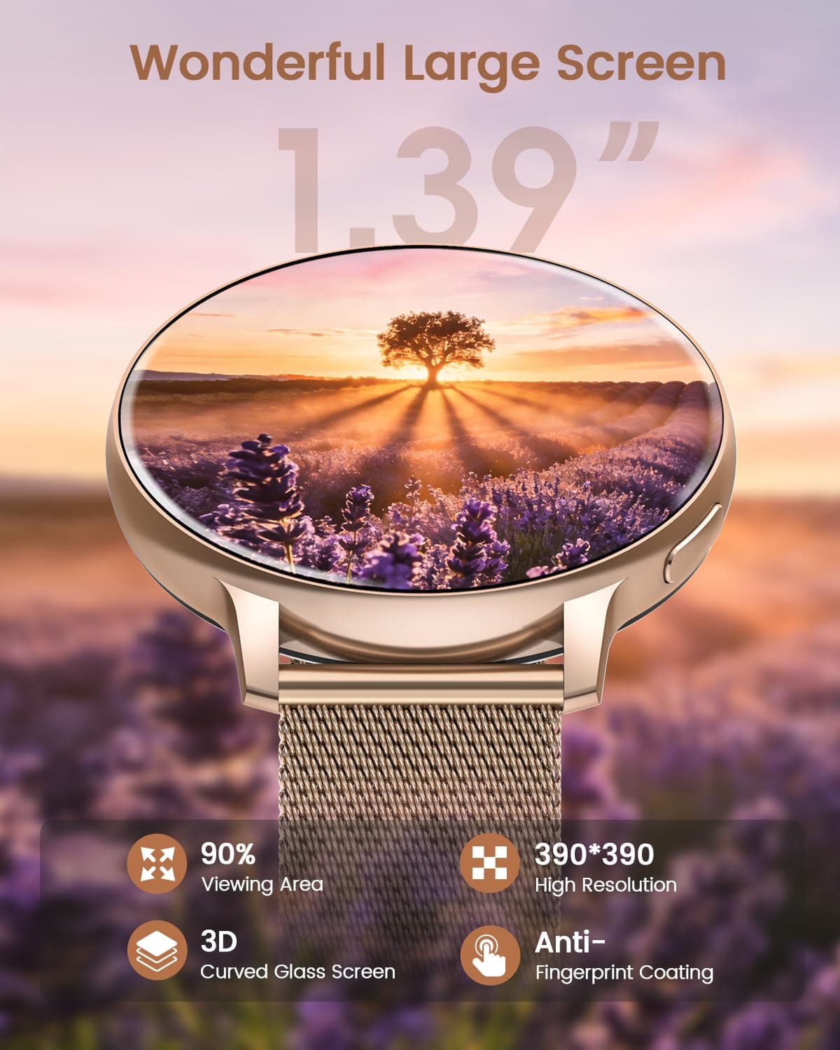 Reloj Inteligente Mujer, 1.39" HD Smartwatch Mujer con Llamadas/24H Sueño/Pulsómetro/SpO2, Función Femenina 120+ Modos Deportivos IP68 Pulsera Actividad Calorías Podómetro Android iOS Oro Rosa, Regalo — view 2
