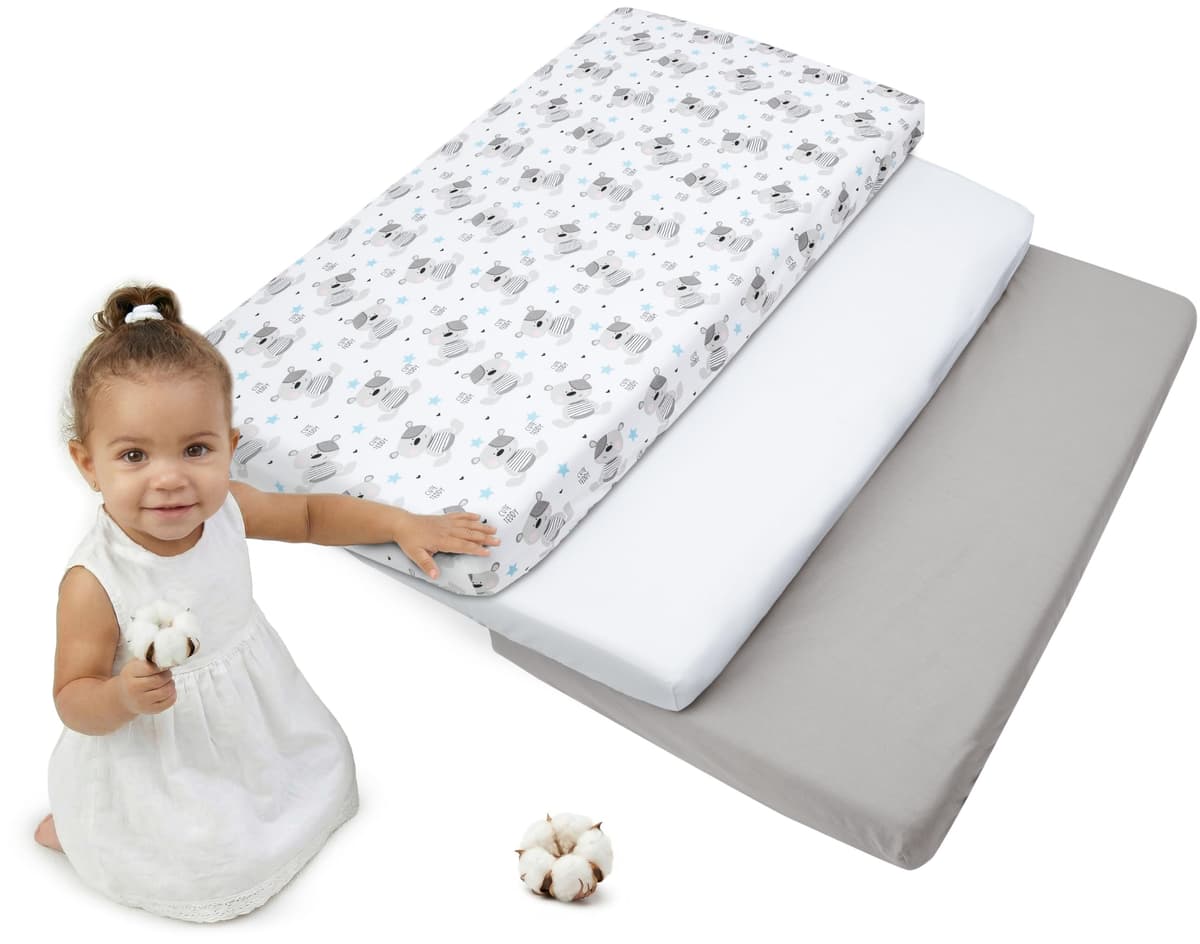 Medi Partners Sabana Bajera Cuna 60x120 Set de 3-100% Algodon Sabanas de Algodón Bebe Ropa de Cama para Bebés Dormir Cuna Fitted Bed Sheet Protector (Safari-Blanco-Gris) — view 7
