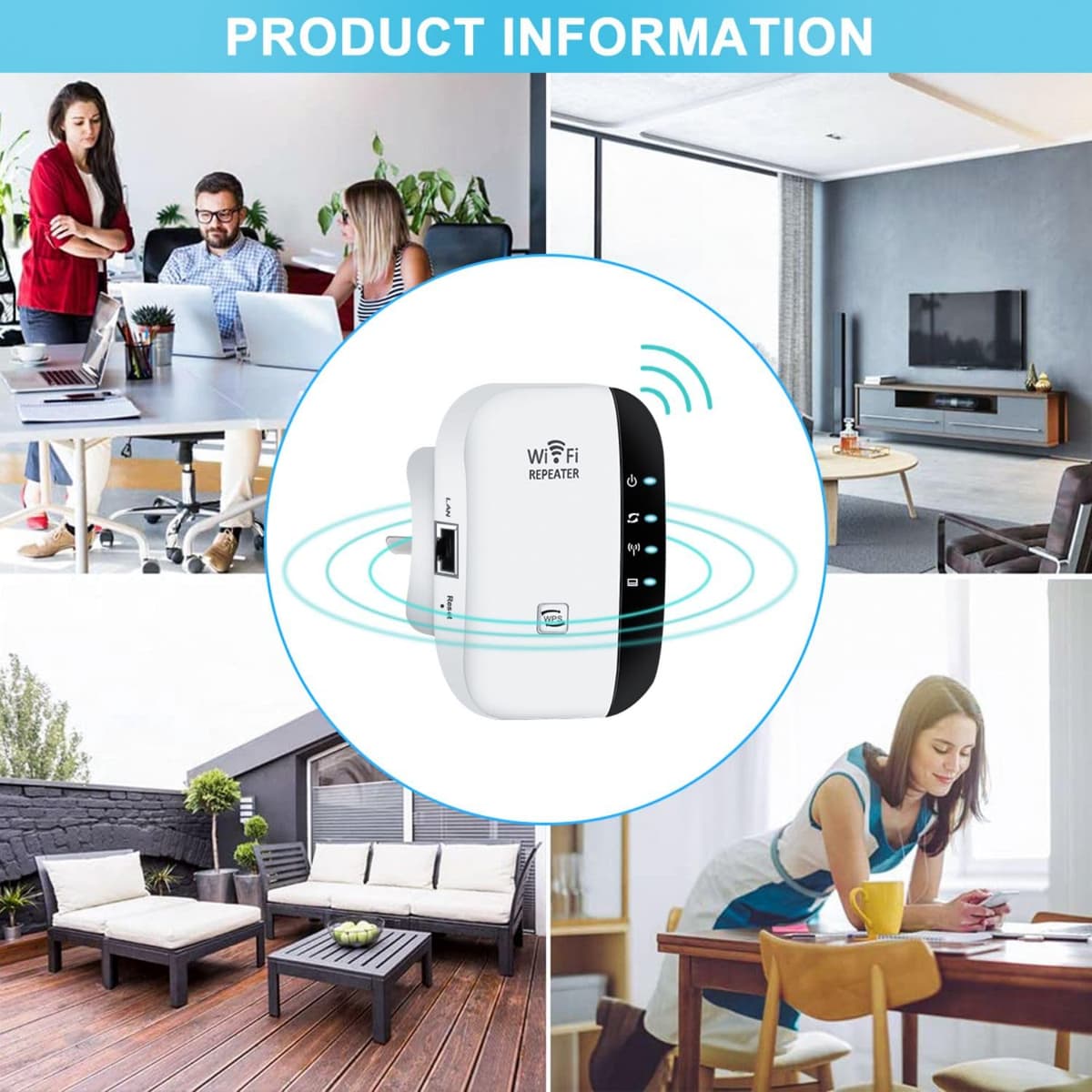 2026 WiFi Extender, WiFi Booster, WiFi Repeater, Covers Up to 3000 Sq.ft and 45 Devices, Internet Booster - with Ethernet Port, Quick Setup, Home Wireless Signal Booster, UK Plug — view 5