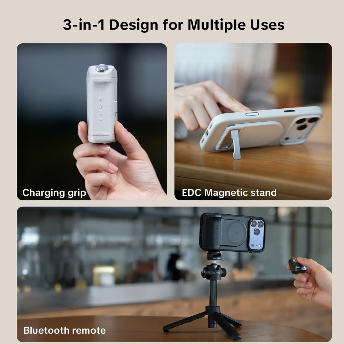 PGYTECH MagCam 2 Smartphone Grip, 3-in-1 Modular Kit, Bluetooth Controller & Charging Grip & MagSafe Magnetic Wireless Charging Stand, for iPhone 12-17/Android 14 (Black) — view 2