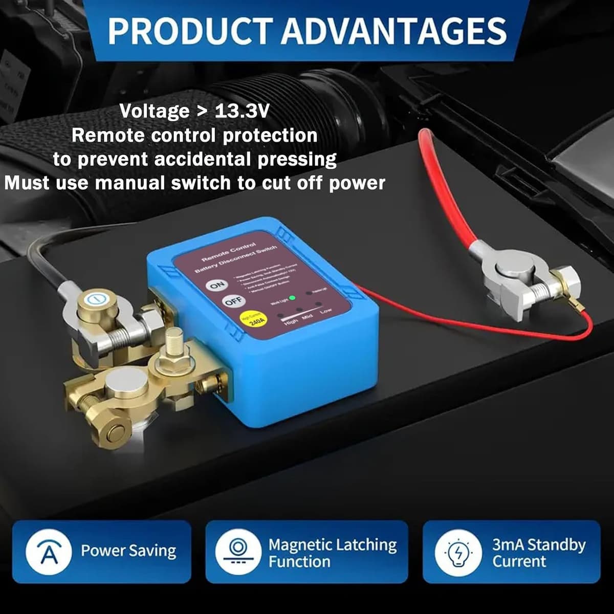 AULESSE Car Battery Disconnector, 12V 240A Short Current Car Battery, Remote Battery Disconnect Switch with 2 Remote Control,