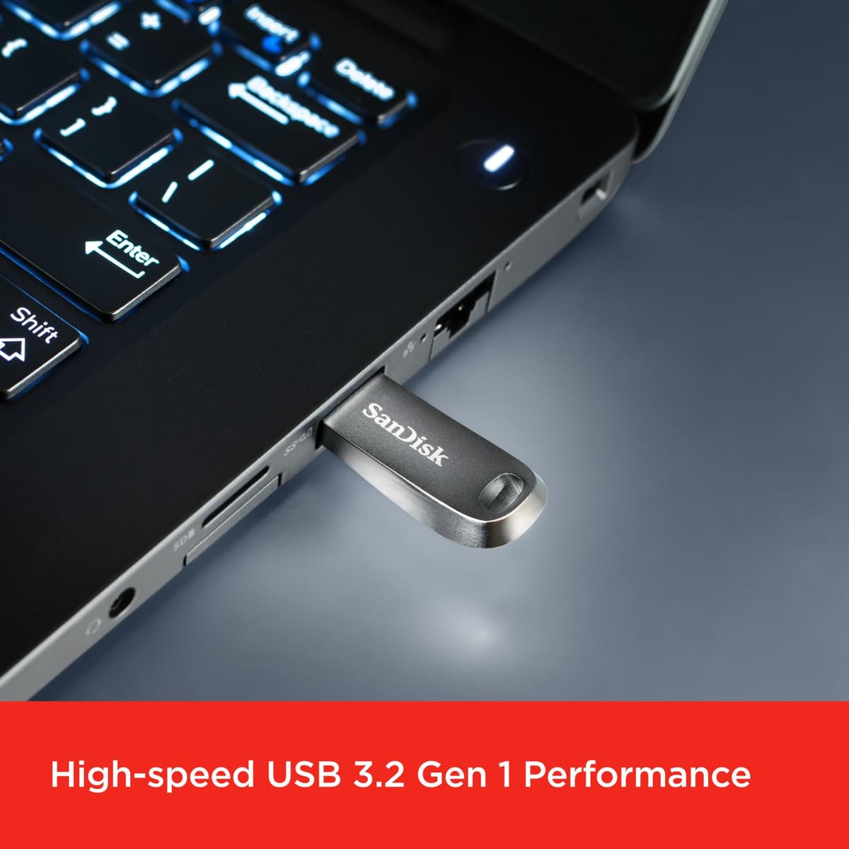 SANDISK Ultra Luxe Pendrive, USB Type-A, 128 GB (Unidad Flash, Velocidad de lectura hasta 400 MB/s, USB 3.2 Gen 1 + USB 3.0 compatible, Protección con Contraseña, RescuePRO Deluxe, Metálico) Plata — view 3