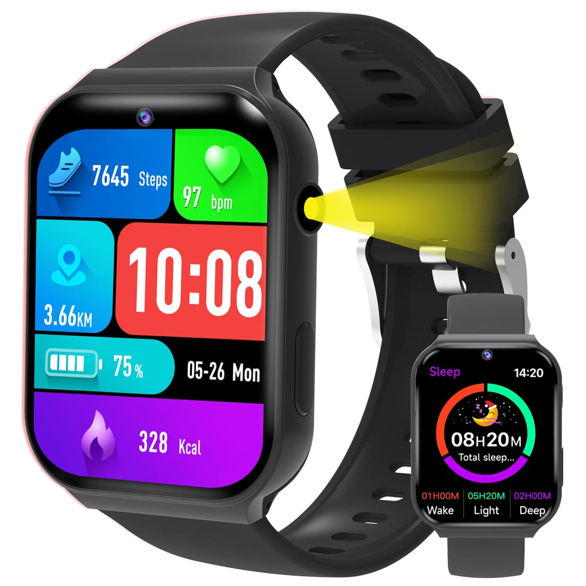 Kids Smart Watch with 18 Educational Games, Sleep Tracker & Camera - 1.83 Inch Touch Screen Fitness Tracker with Pedometer, Alarm, Flashlight for Boys and Girls — view 10