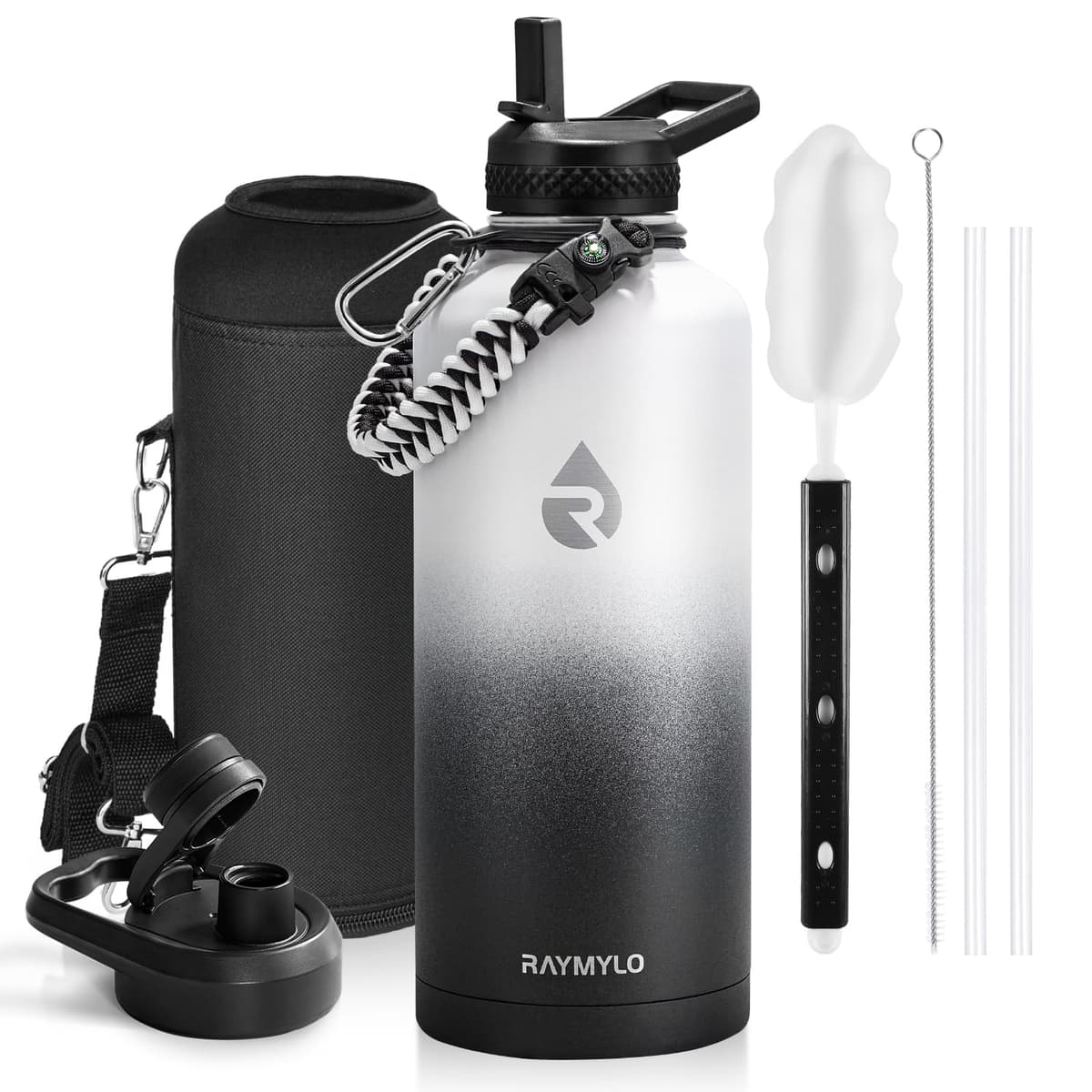 RAYMYLO One Gallon Water Bottle Insulated, Triple Walled Vacuum Stainless Steel (Cold for 48 Hrs), Leak Proof & Non-BPA, Large Water Flask Jug with Paracord Handle & Straw Spout Lids — view 91