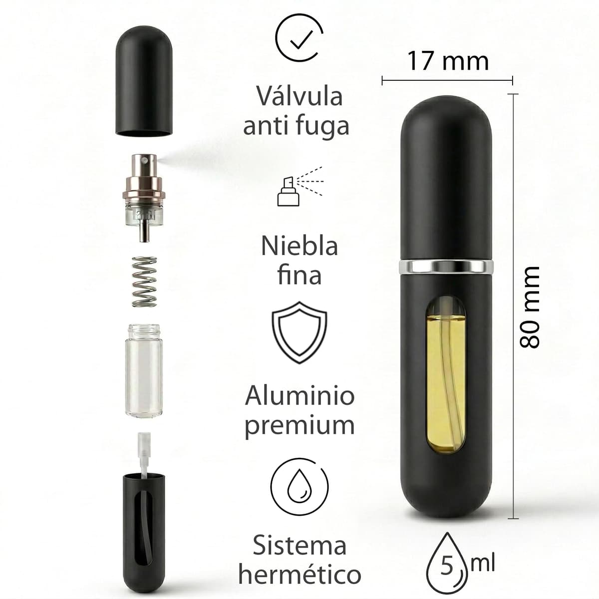 ModernAlma® - Atomizador Perfume Recargable | Atomizador Perfume Viaje Portátil de Aluminio con Ventana | Mini Spray Perfume Recargable para Avión, Bolsillo y Viaje (3, Multicolor 1, 5) — view 5