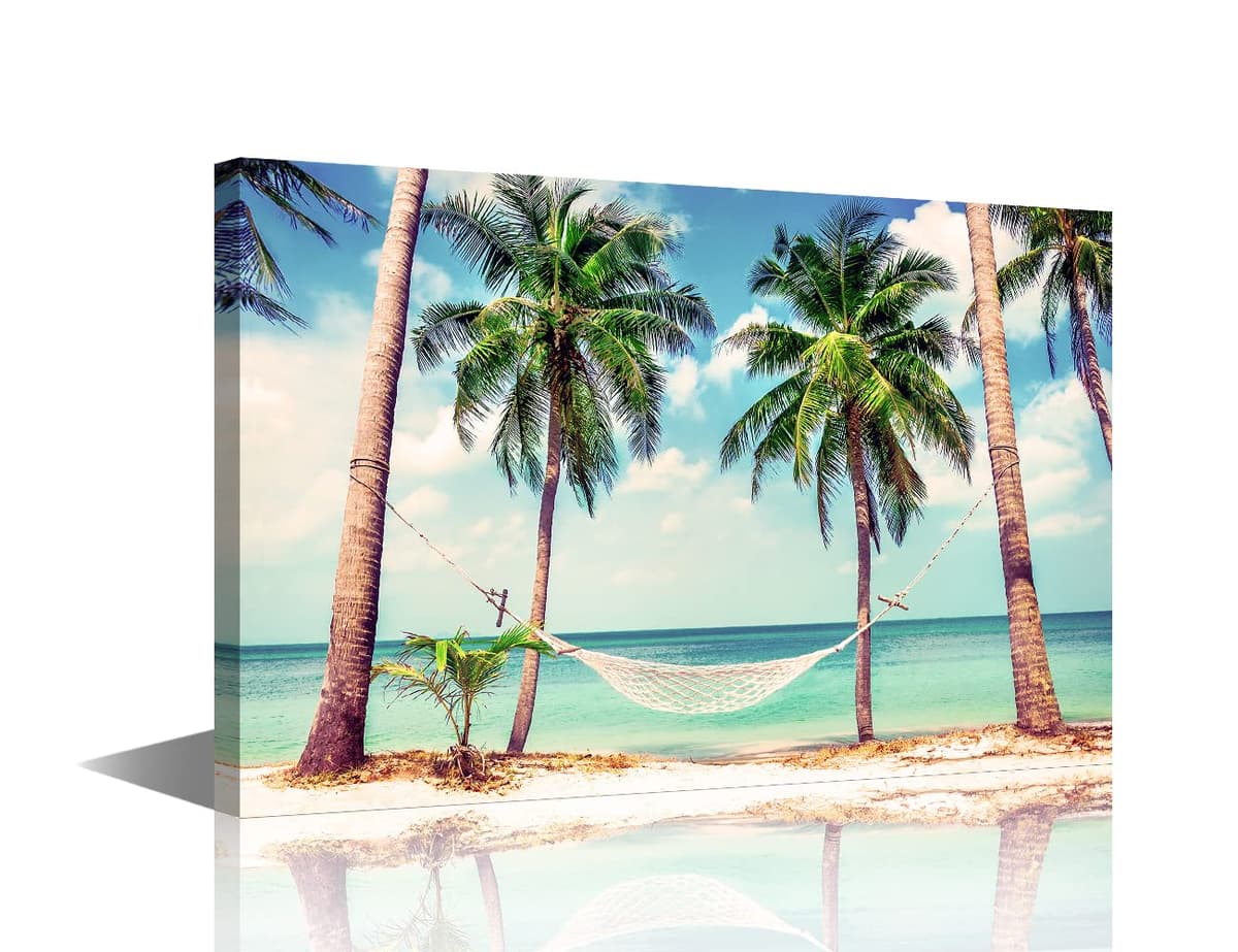 TISHIRON Wall Art Sandy Beach Sunrise Pictures Painting on Canvas Wall Art Modern Framed Seaside Canvas Prints Ready To Hang(24X16in) — view 42