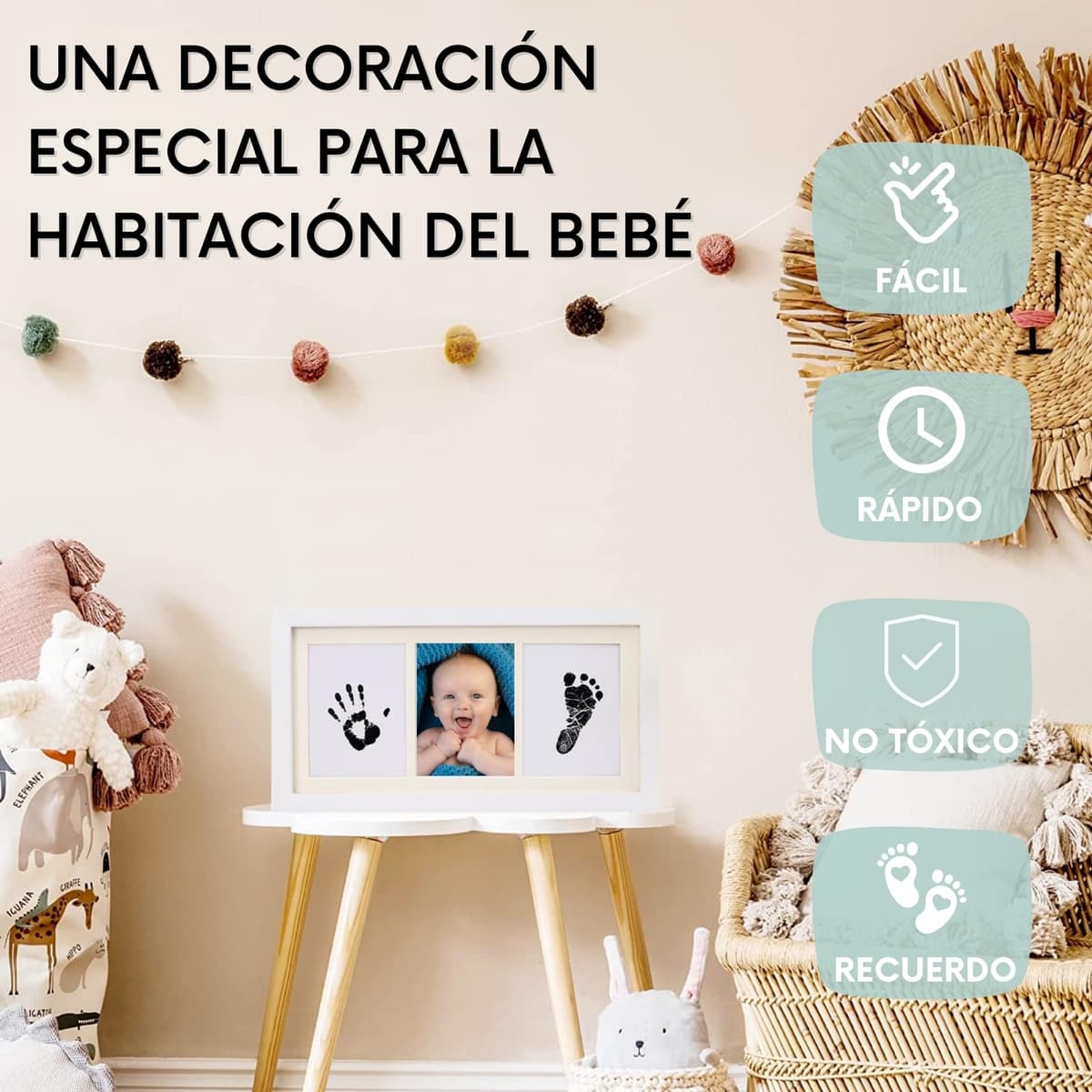 HuBorns – Marco huellas bebé recién nacido con tinta, kit completo para huella pie y mano, cuadro recuerdo original, regalo bebé niño o niña y decoración habitación infantil — view 4