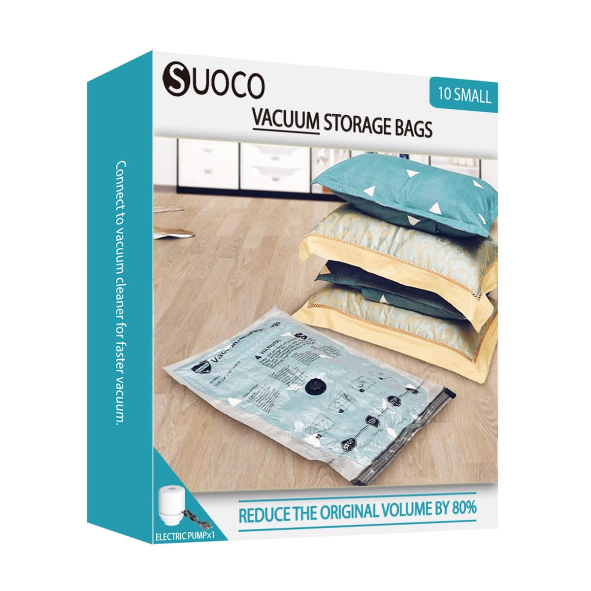 SUOCO Bolsas al Vacío Ropa, Juego de 20 Bolsas (4J + 4L + 6M + 6S) con Bomba Eléctrica, Bolsas de Almacenaje al Vacío para Ropa y Edredones, Viaje y Hogar, Resistente y Reutilizable — view 10