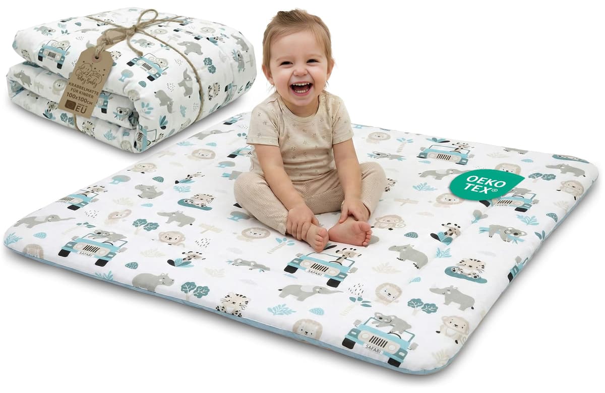 Play Mat for Baby Cotton Playmat Foldable Large - Soft Padded Floor Rug for Kids and Babies Washable Portable mat for Nursery Oeko-Tex certified