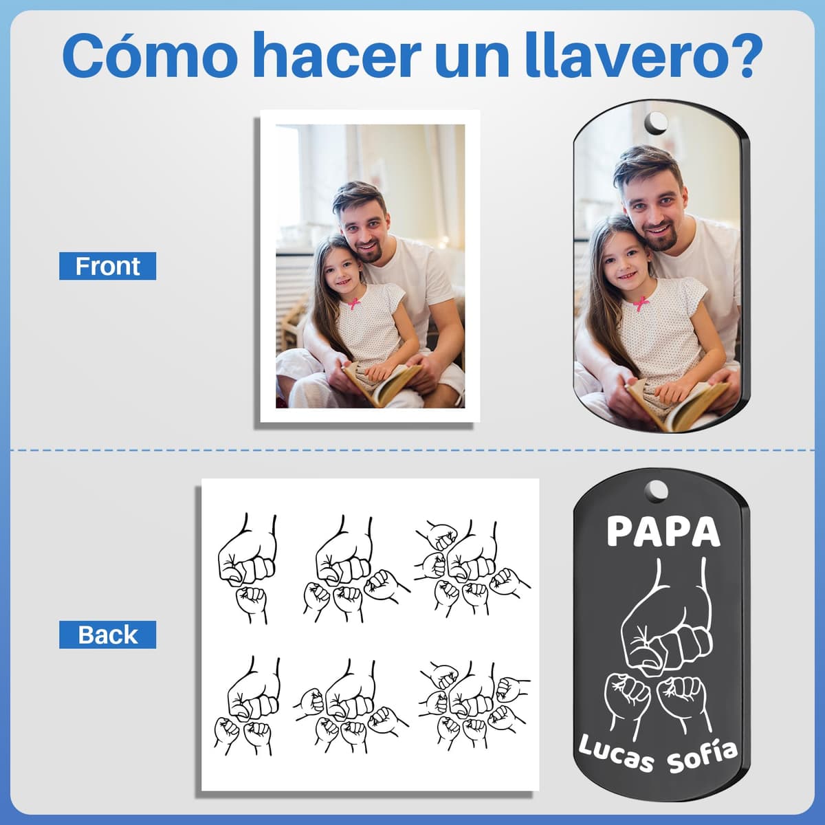 llaveros Personalizados Para el Día Del Padre, Día Del Padre Regalos, llavero Personalizado con Foto Grabada a Aoble Cara, Regalos Personalizados Para Papá — view 3