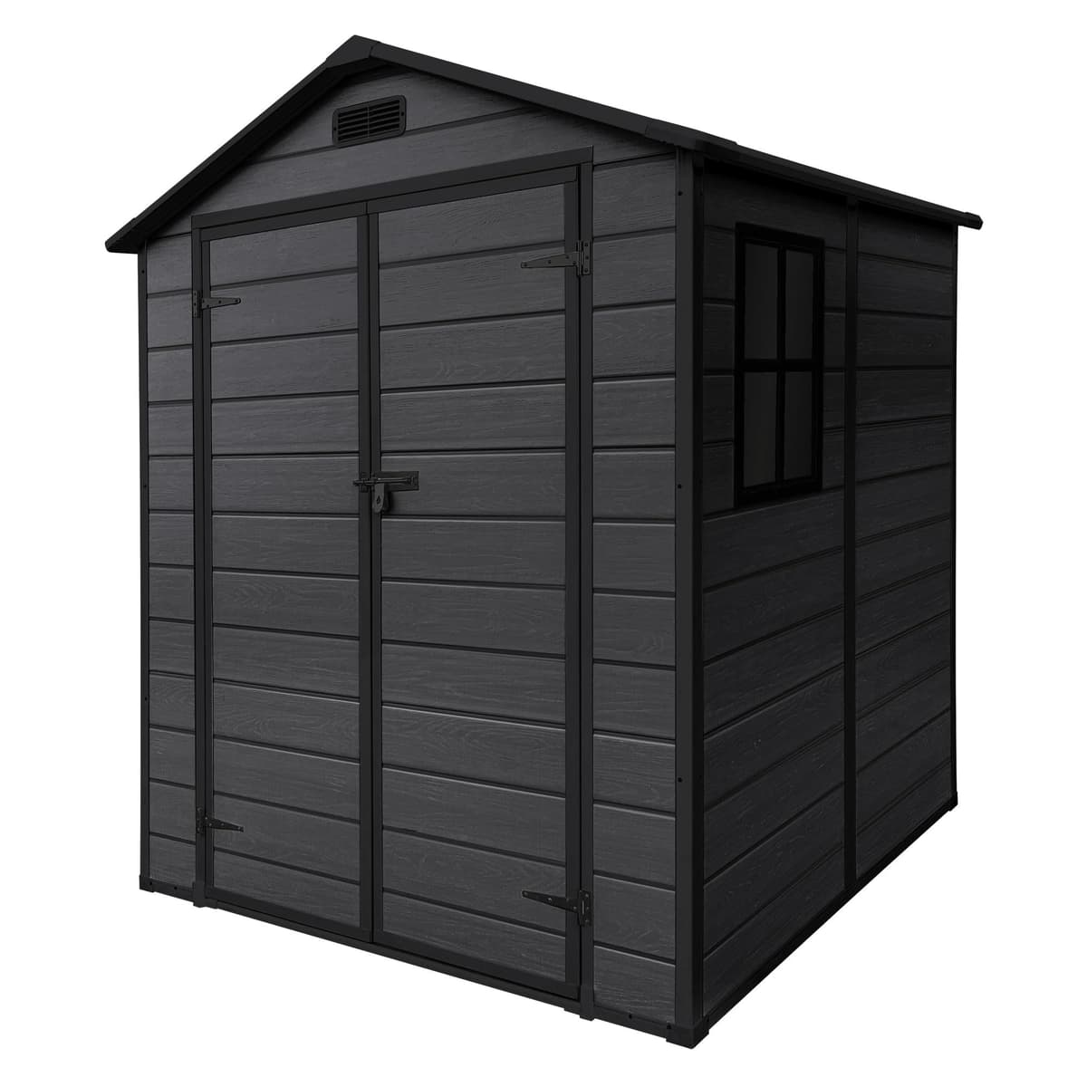 ECD Germany Caseta de Jardín con Suelo, 5m³ 151x182x220 cm, Gris Oscuro, Cobertizo Exterior de Plástico para Almacenamiento de Herramientas, con Tejado en Dos Aguas, Puerta y Ventana de Ventilación