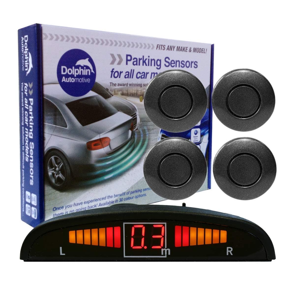Dolphin Automotive DPS450 Reverse Parking Sensors In 32 Colours 4 Ultrasonic Radar Sensors Kit Audio & Display Alert System - White — view 5