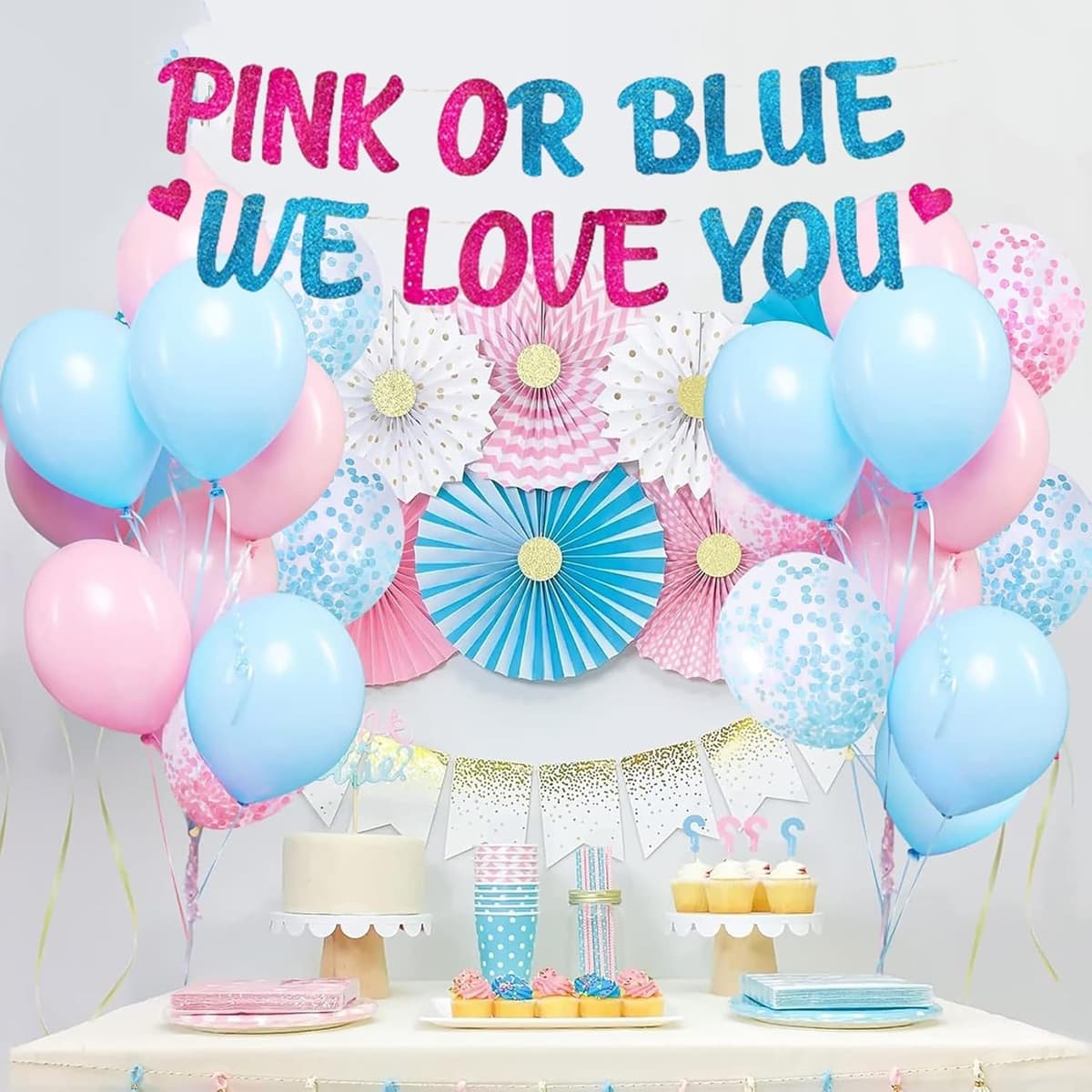 Gender Reveal Party Baby Shower Decorations - Pink or Blue We Love You Gender Reveal Banners - Pregnancy Announcement — view 4