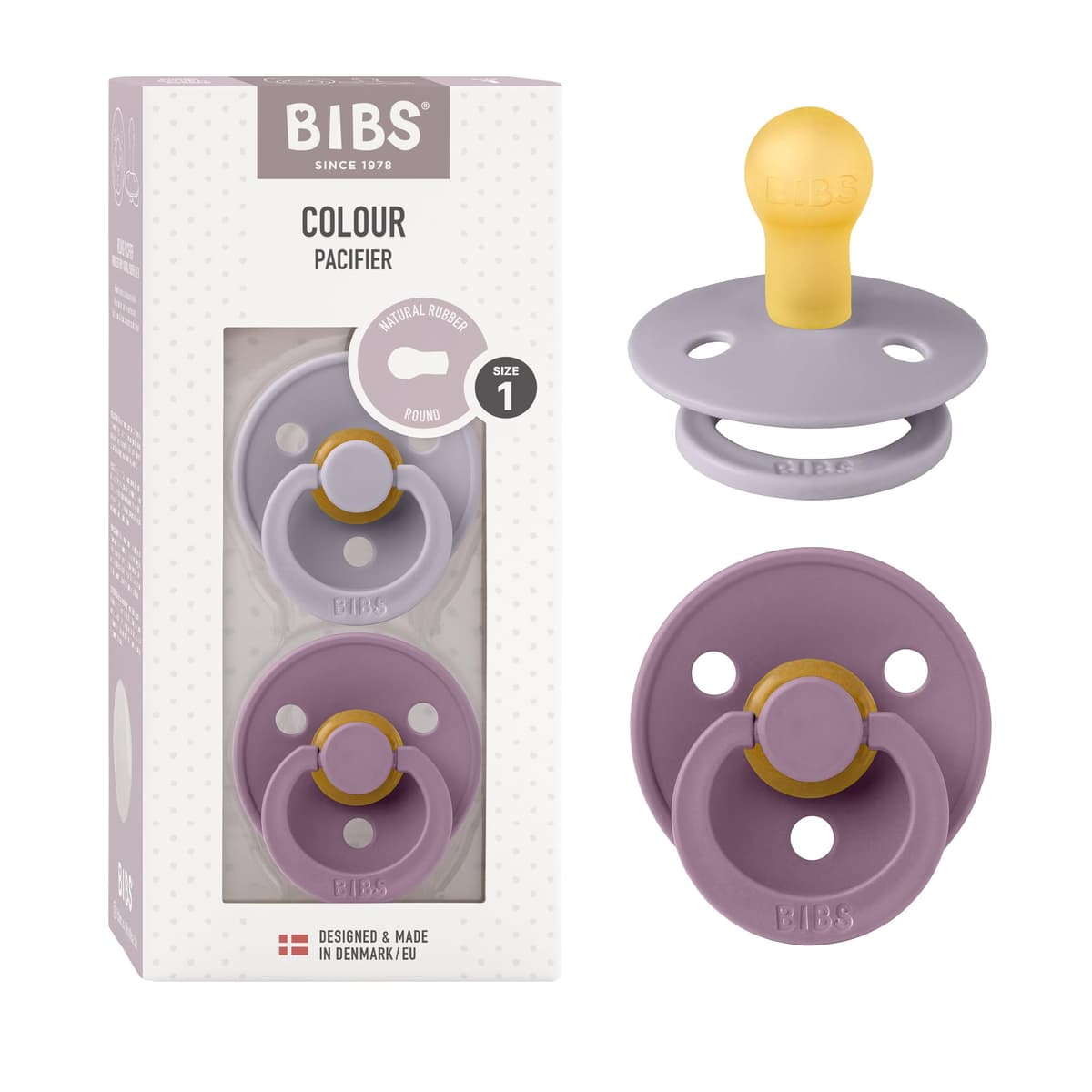 BIBS Colour Soother 2-Pack, BPA Free Dummy Pacifier, Round Nipple. Natural Rubber Latex, Size 2 (6-18 Months), Sky Blue/Steel Blue — view 65