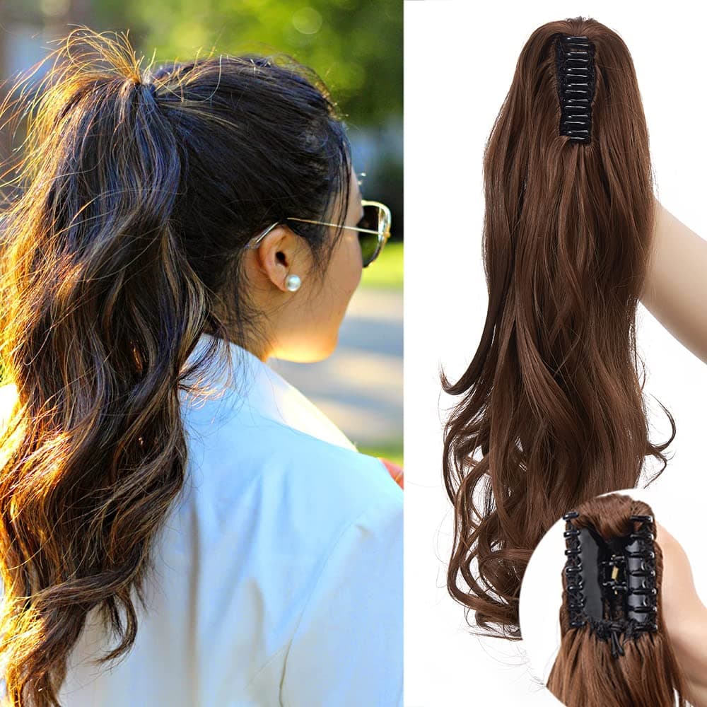 17"(43cm) SEGO Ponytail Long Synthetic Hair Looks Natural [Red Brown/Orange] Clip in Hair Extensions Curly Tail Ponytail Extension (90g) — view 77