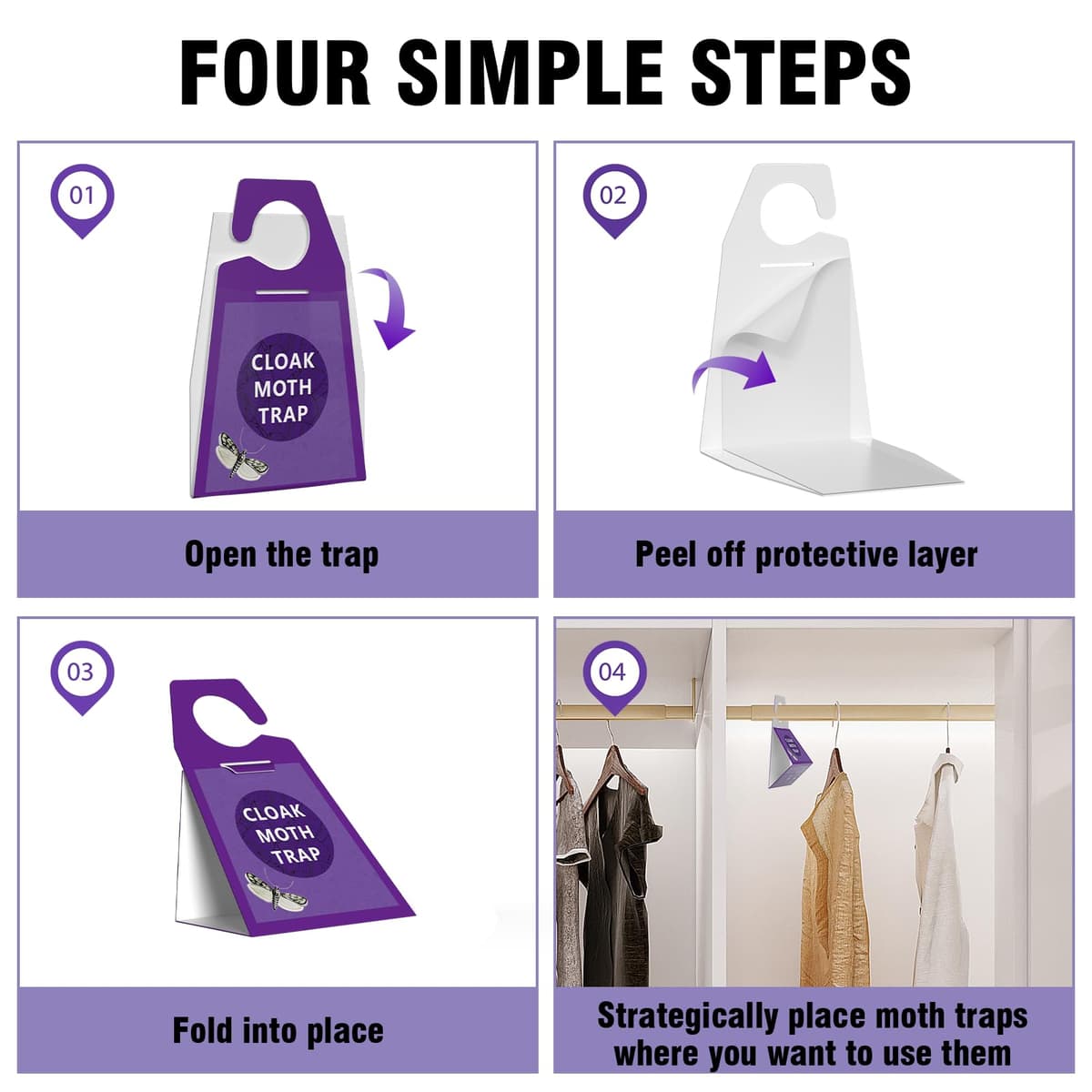 6-Pack Moth Traps for Wardrobes, Versatile Sticky Insect Catcher for Indoor Use, Odourless Traps for Clothes Moths, Gnats, and Flying Pests — view 3