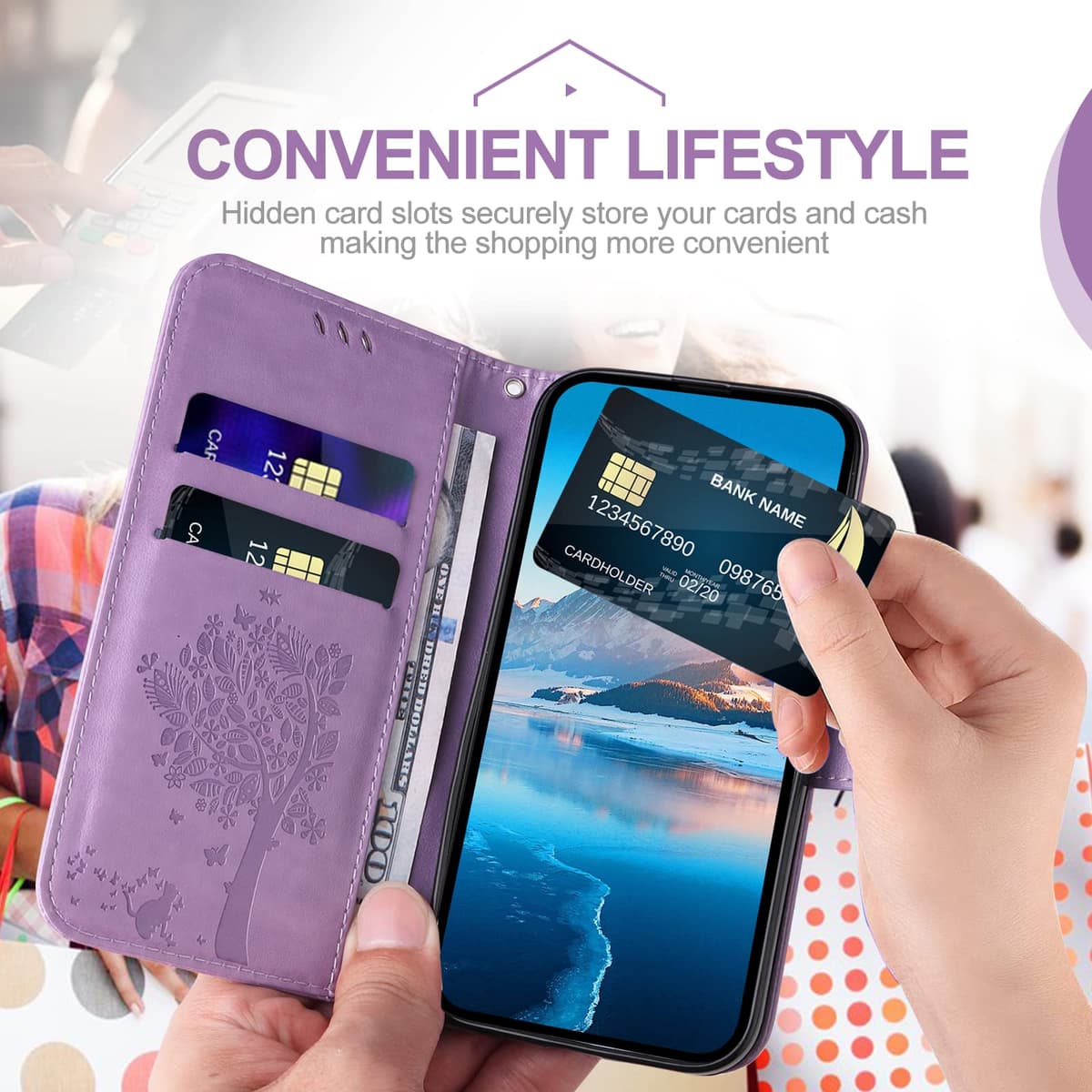 Funda para Samsung Galaxy A23 5G/4G / M13 4G / M23 5G, Funda Tapa Libro Movil de Cuero PU, Ranura para Tarjeta Plegable Billetera Carcasa para Samsung A23 / M13 4G / M23 5G (Lavanda) — view 4