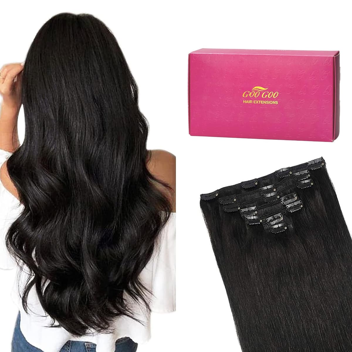 GOO GOO Clip in Hair Extensions Human Hair, 18inch 150g 9Pcs, #2 Dark Brown, Hair extensions for women, Human Hair Extensions Clip in — view 141