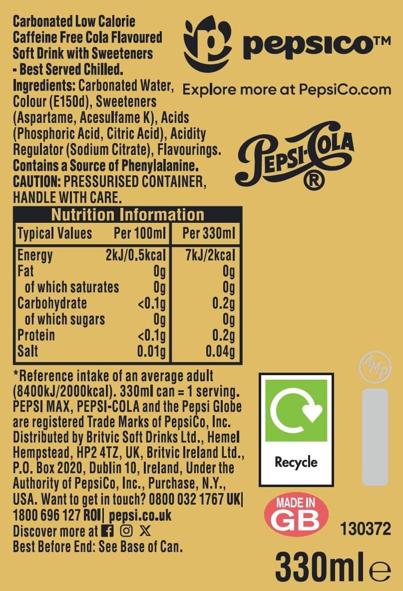 Pepsi Max No Caffeine, 24 x330ml — view 2