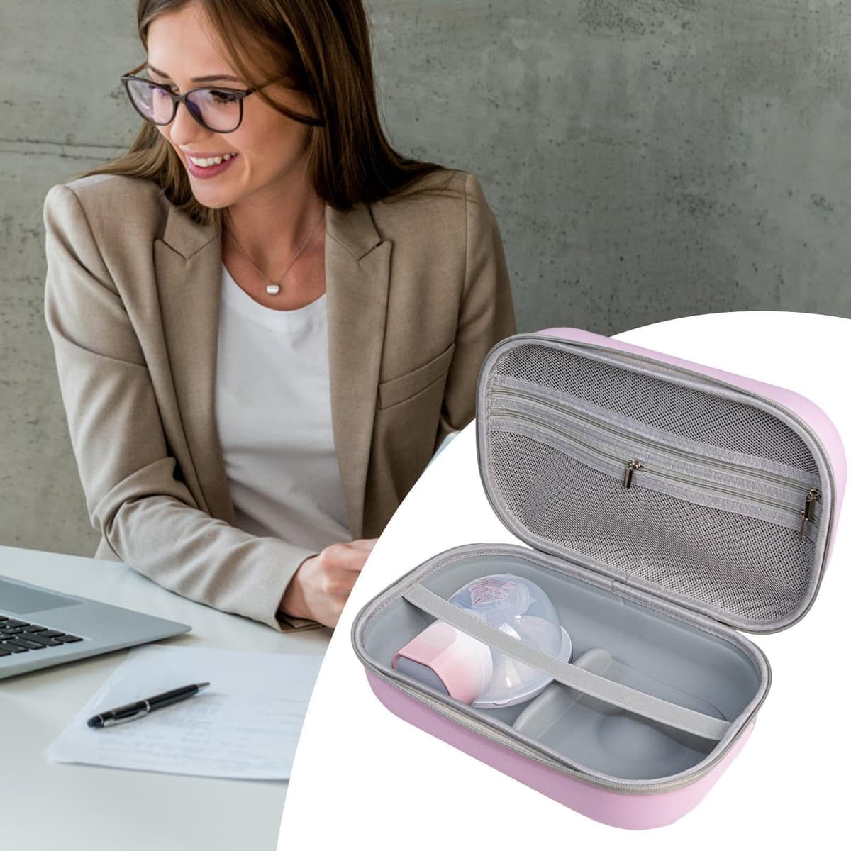 Breast Pump Travel Bag, Breast Pump Storage Bag, EVA Hard Shel Pumps Storage Case for Travel Daycare Hospital Nursing Family Commuting Picnic — view 4