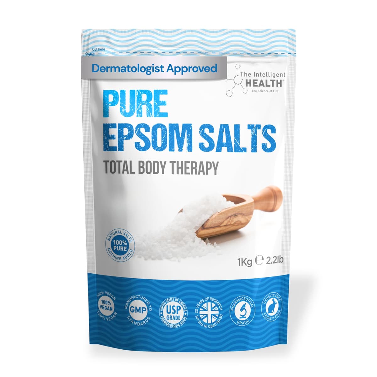 The Intelligent Health Magnesium Sulphate Bath Salts Soak, Muscle Magnesium Epsom Salts for Bathing and Foot Soaking for Women & Men - 1kg Resealable Pouch