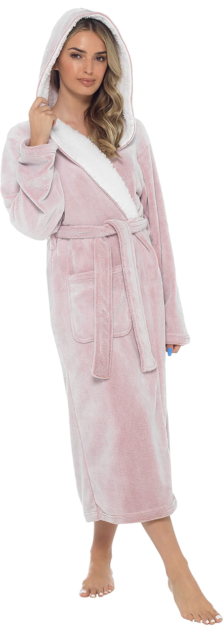 KATE MORGAN Ladies Dressing Gown Fluffy Super Soft Hooded Bathrobe for Women Plush Fleece Perfect Loungewear Long Robe | Gifts for Women — view 37