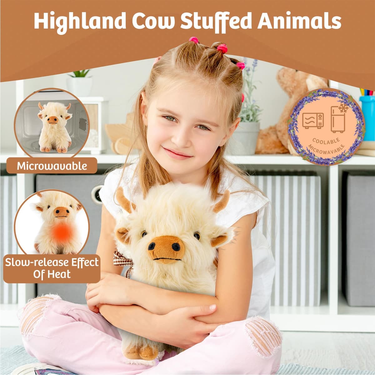 Marysun Microwavable Highland Cow Stuffed Animal - Weighted Stuffed Animal Plush, Heating Pad for Period Cramps, Cozy Gift for Girls|Women|Kids|Elderly People — view 2