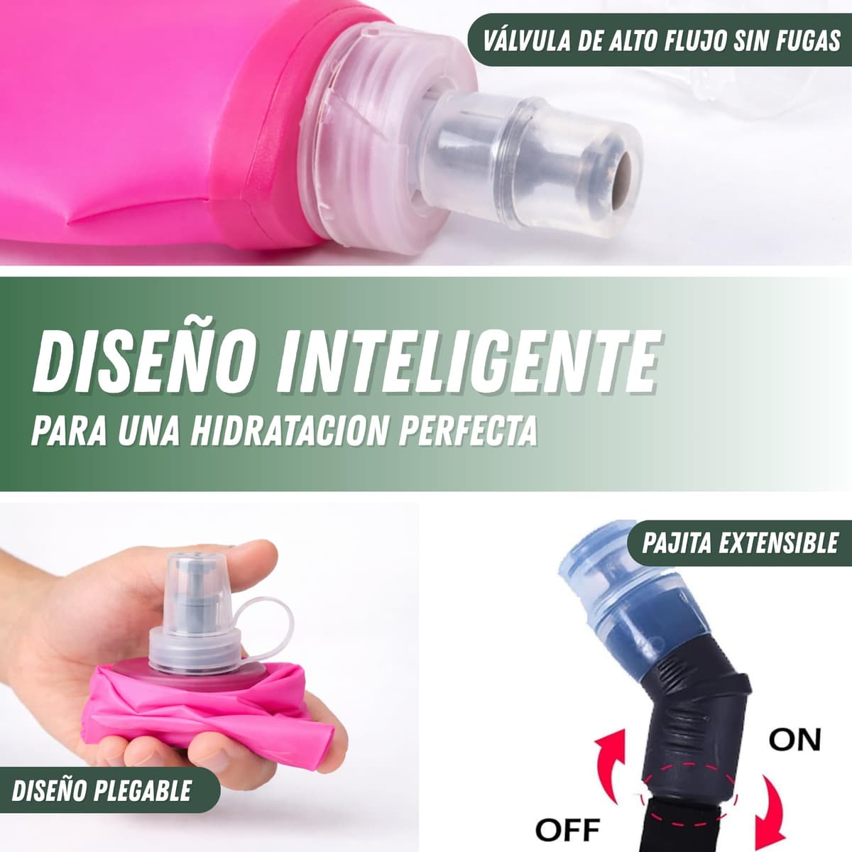 Soft Flask 500ml Pack de 2 con Pajita Extensible, Botellas Flexibles para Trail Running, TPU Sin BPA (Rosa) — view 4