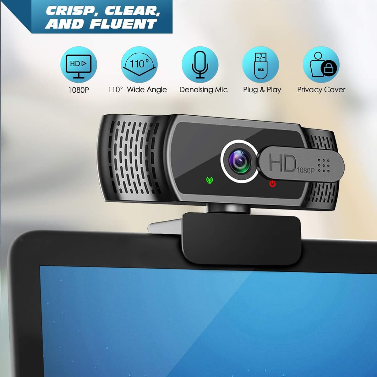 YIMONA Webcam for PC with Microphone - 1080P FHD Webcam with Privacy Cover, Plug and Play USB Web Camera for Desktop & Laptop
