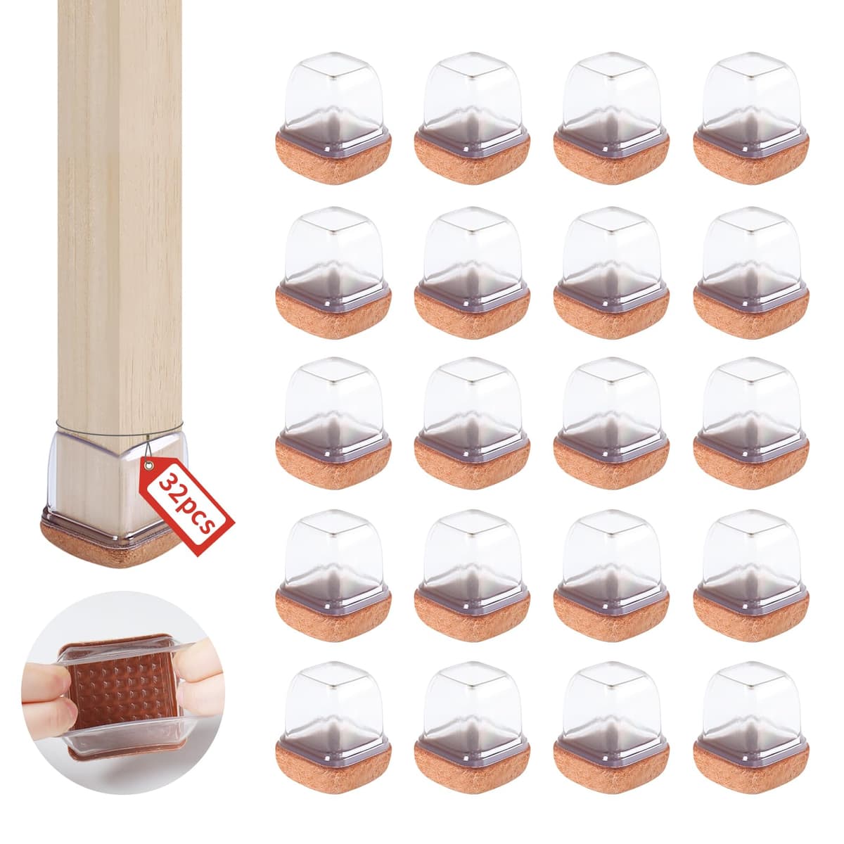 Ezprotekt Protectores de Suelo Transparentes para Patas de Silla 20-28mm, 16 Tapones de Silicona con Fieltro Envuelto, Fundas de Silicona Redondo — view 25