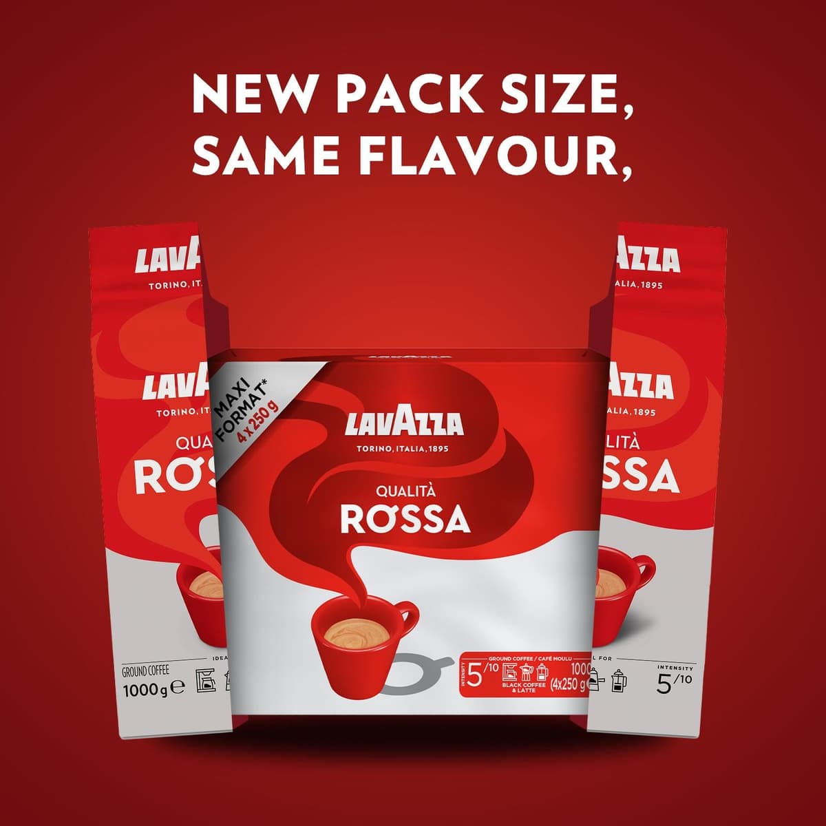 Lavazza, Qualità Rossa, Ground Coffee, 1 kg, Ideal for Moka Pots, with Aromatic Notes of Chocolate and Dried Fruits, Arabica and Robusta, Intensity 5/10, Medium Roasting, 4 x 250g — view 3