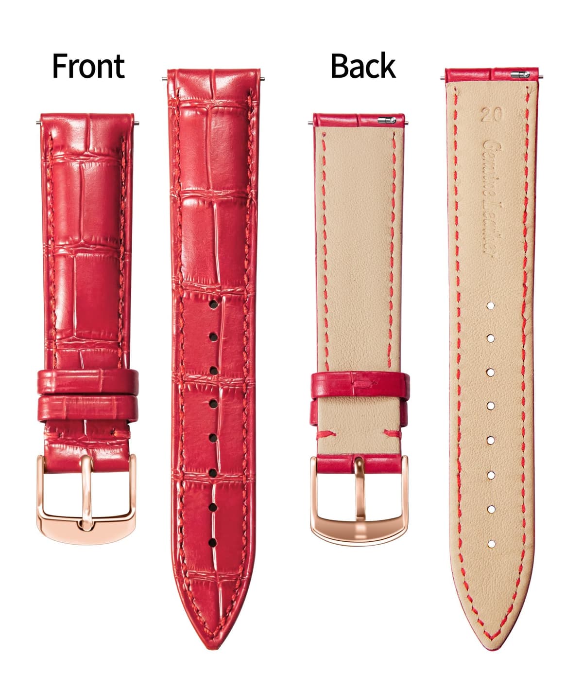 BINLUN Quick Release Leather Watch Straps Replacement Watch Bands Smart Watch Strap Crocodile Pattern in 10 Colors 13 Sizes with Silver/Gold/Rose-Gold Buckle for Men Women(10mm-24mm) — view 134