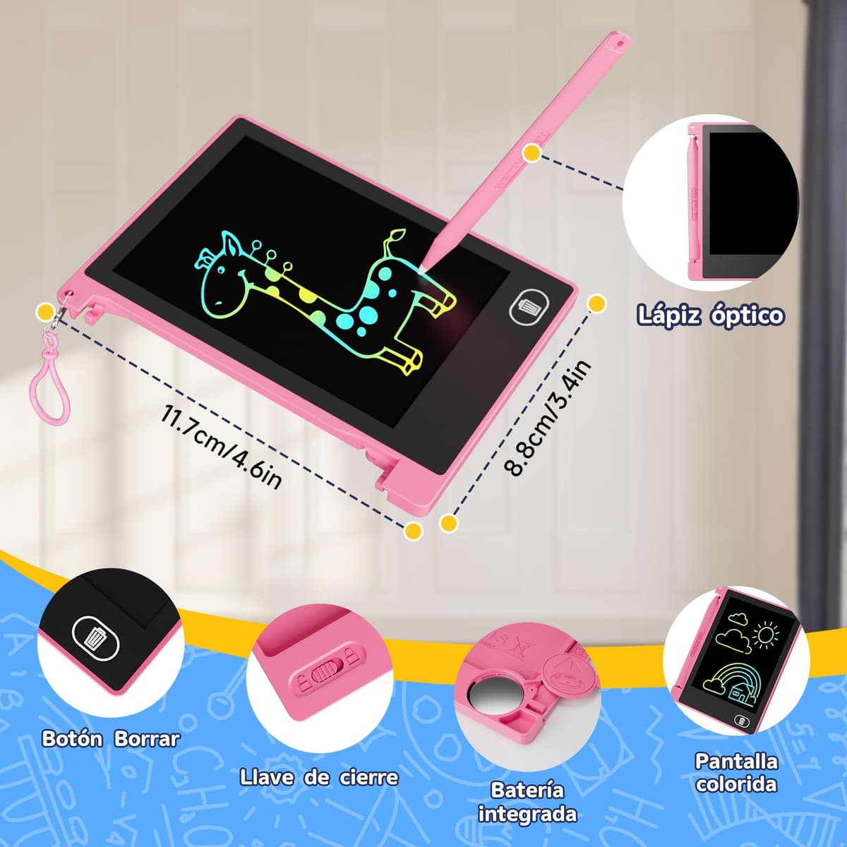 24 Piezas Tableta Escritura LCD, Electight 4.5 Pulgadas Infantil Tableta de Graffiti de Colores para Niños 3~12 Años, Colorida Pizarra Tableta Electrónica con Gancho, Juguete para Vuelta Cole — view 3