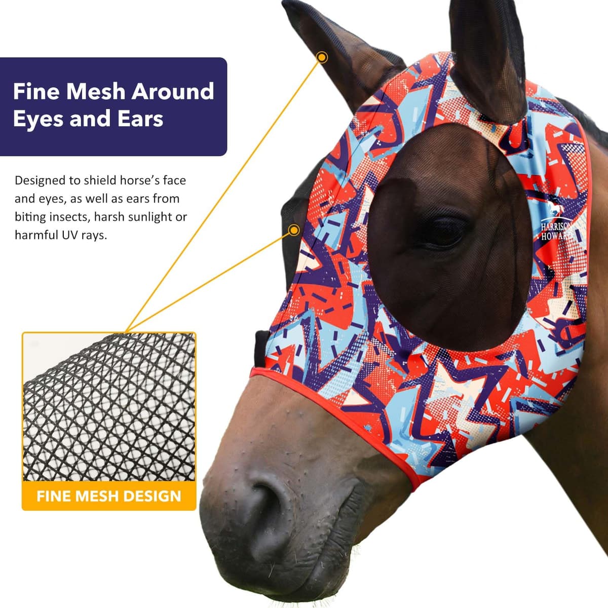 Harrison Howard, Máscara elástica antimoscas Muy cómoda, con Gran Espacio para los Ojos, con protección UV, Transpirable, Suave con la Piel, Estampado geográfico Naranja — view 3