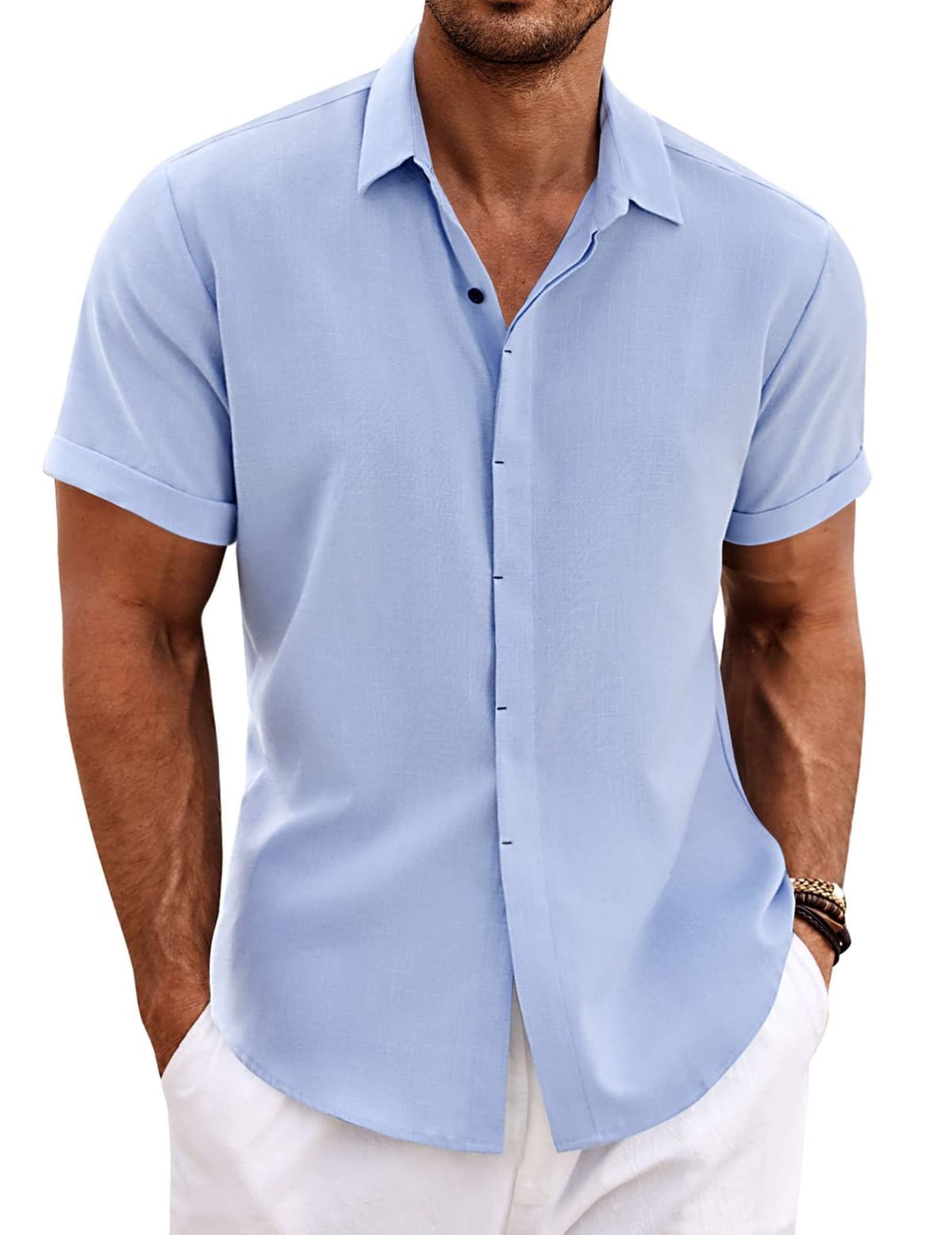 COOFANDY Men's Linen Shirts Short Sleeve Casual Shirts Button Down Shirt for Men Beach Summer Wedding Shirt — view 20