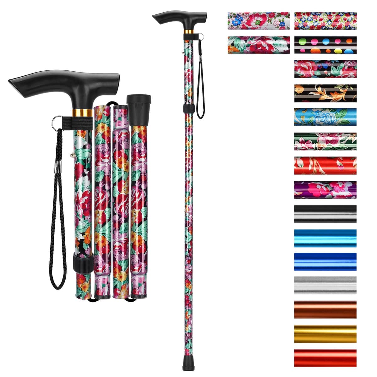 supregear Bastón Plegable, 5 Niveles de Altura Ajustable, Ligero y Portátil para Viaje, Mango en T y Pulsera, Extensible para Personas Mayores y Adultos con Discapacidad — view 13
