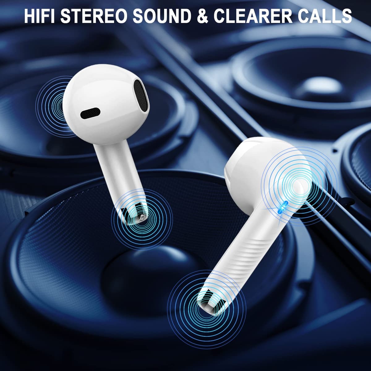 Wireless Earbuds, Bluetooth 5.4 Headphones in Ear with 4 ENC Noise Cancelling Mic, Bluetooth Earbuds 40Hrs Playtime, HiFi Stereo Deep Bass Wireless Earphones, IP7 Waterproof USB-C Fast Charge White — view 6