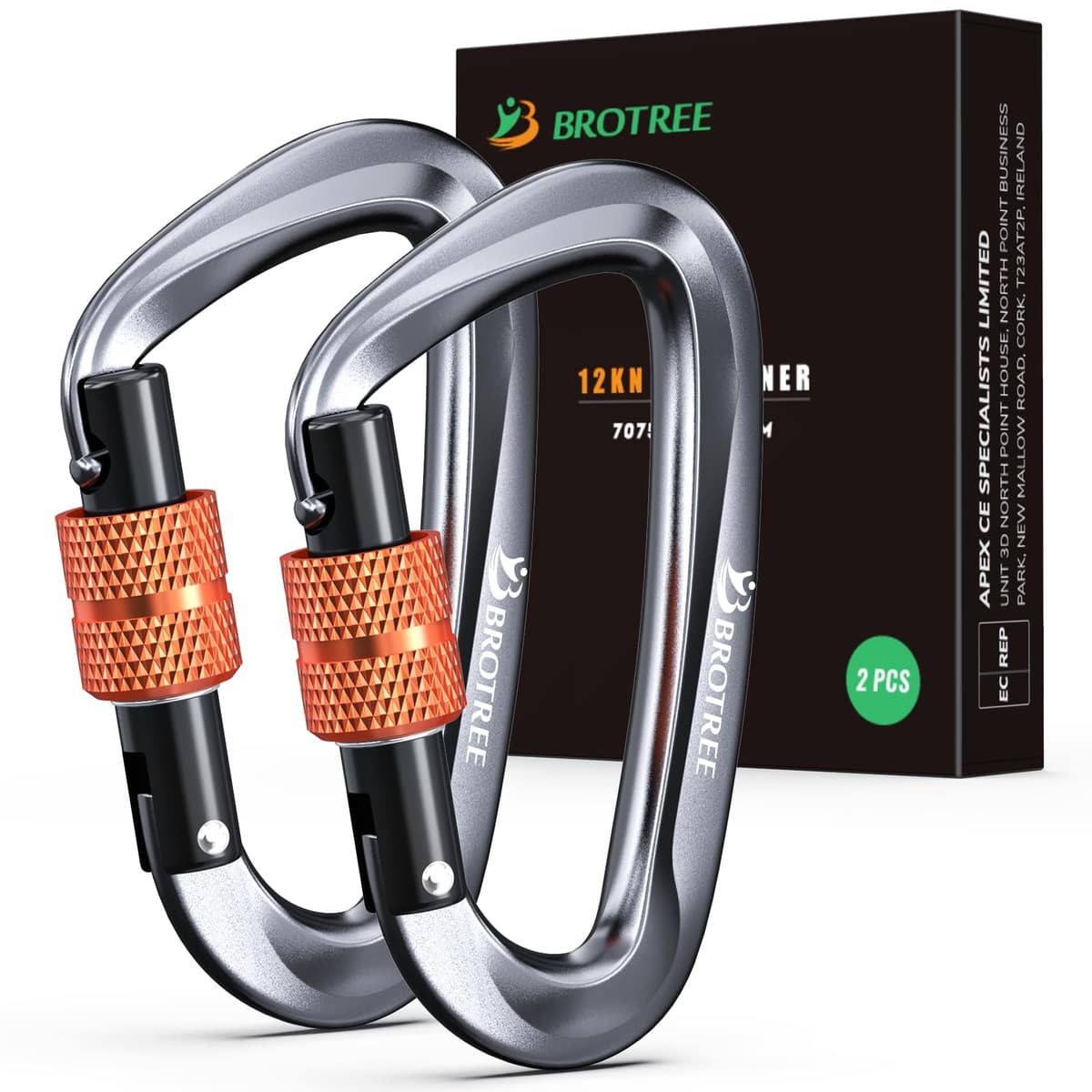 Brotree Mosquetones de Bloqueo 12KN (1200 kg) Mosquetón de Aluminio Resistente con Cierre de Resorte para Hamaca, Senderismo, Gimnasio - Seguridad 8cm Forma de D Mosquetones con Seguro — view 9