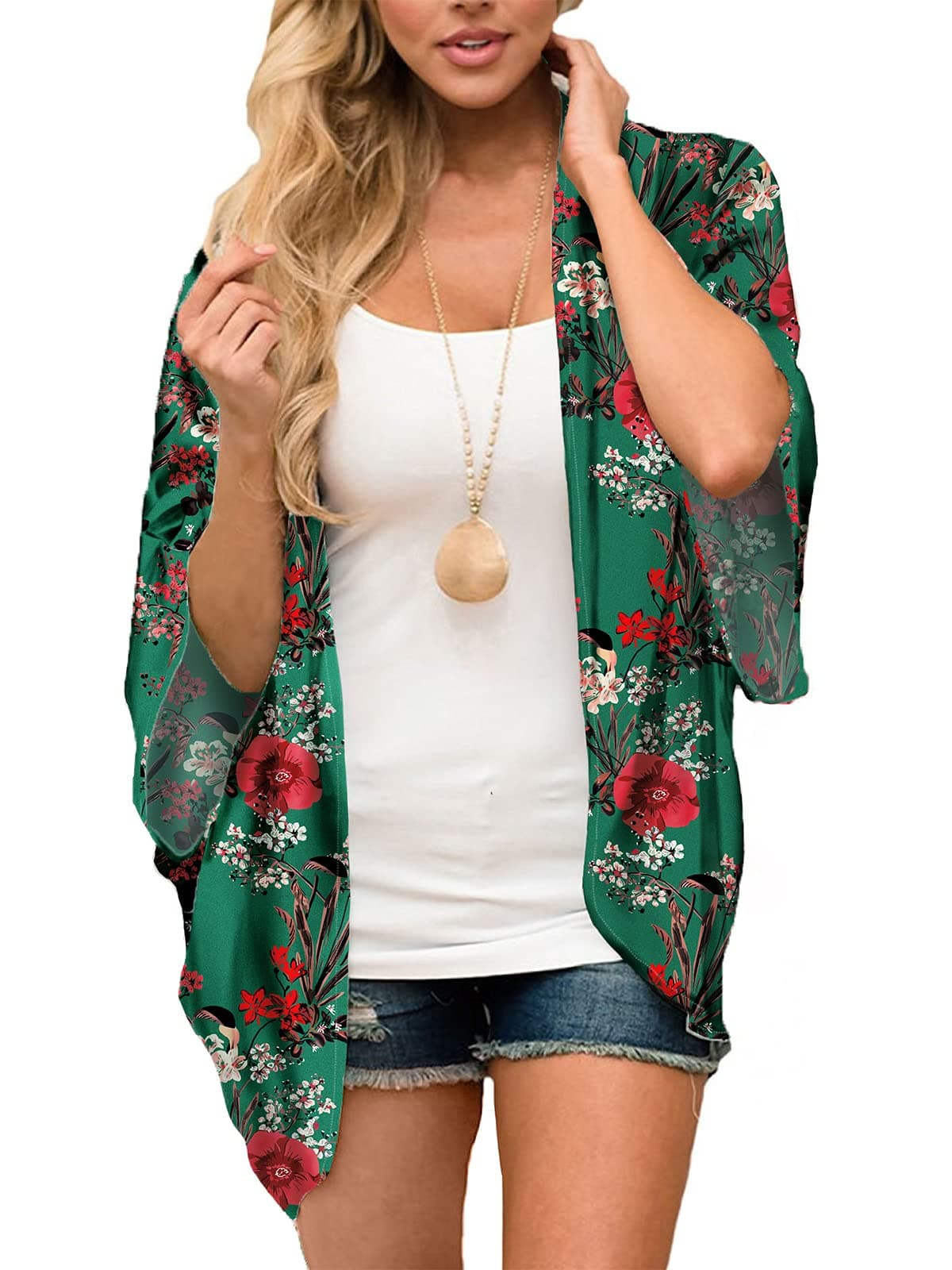 MayBuy Women's Summer Long Flowy Kimono Cardigans Boho Chiffon Floral Beach Cover Up Tops — view 28