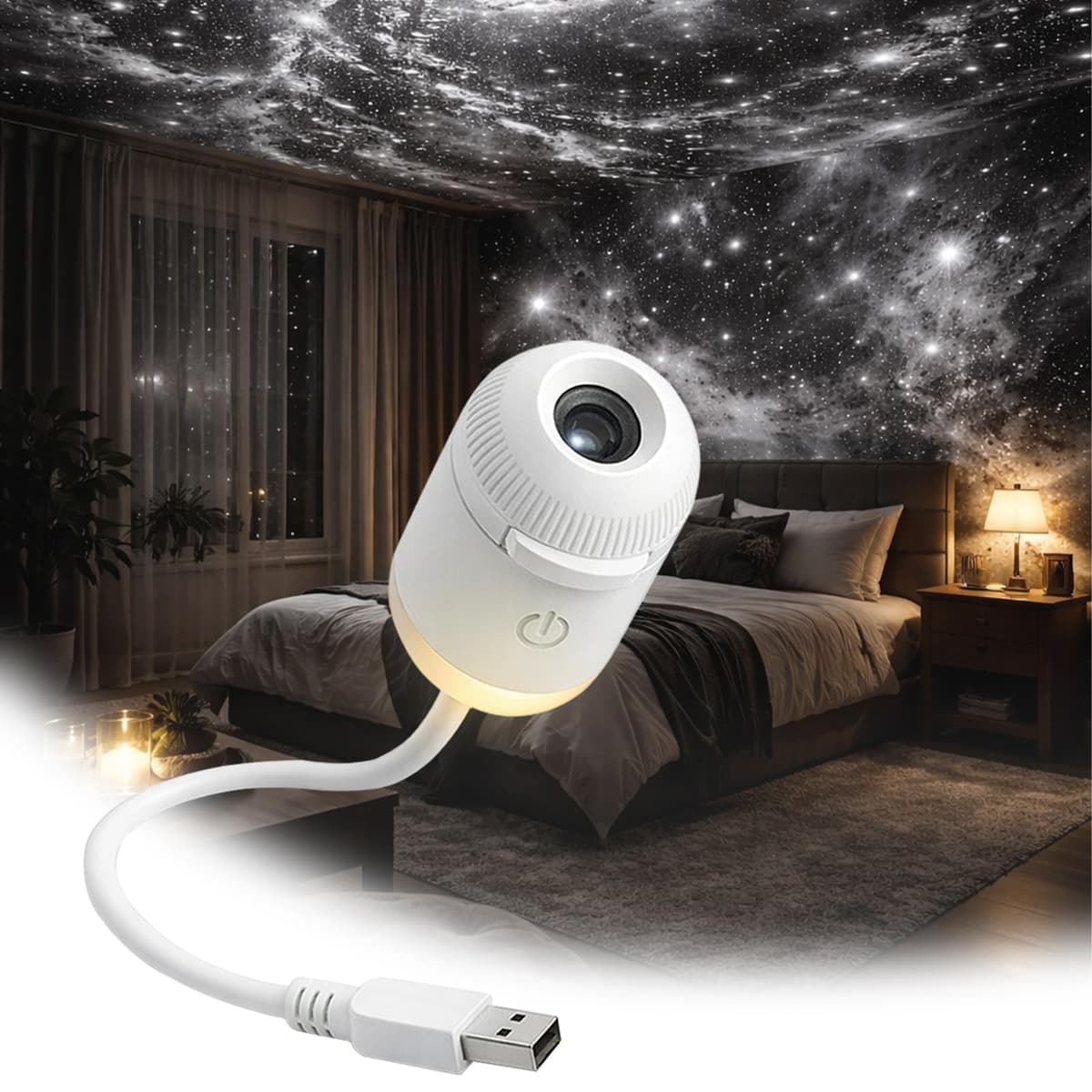 2-in-1 Galaxy Projector Night Light, Portable Galaxy Starry Sky Projector Lamp Night Light with HD Films, USB LED Starry Sky Night Light Projector, for Car and Bedroom Decoration (3-image)