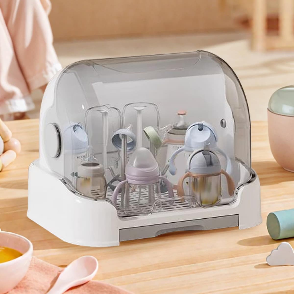Dustproof Bottle Storage, Tod-dler Bottles Storage Box, Ba-by Bottle Drying Rack With Cover, Removable Holder Nursery Container, For Pacifier Dish Cup Tod-dler Cutlery — view 2