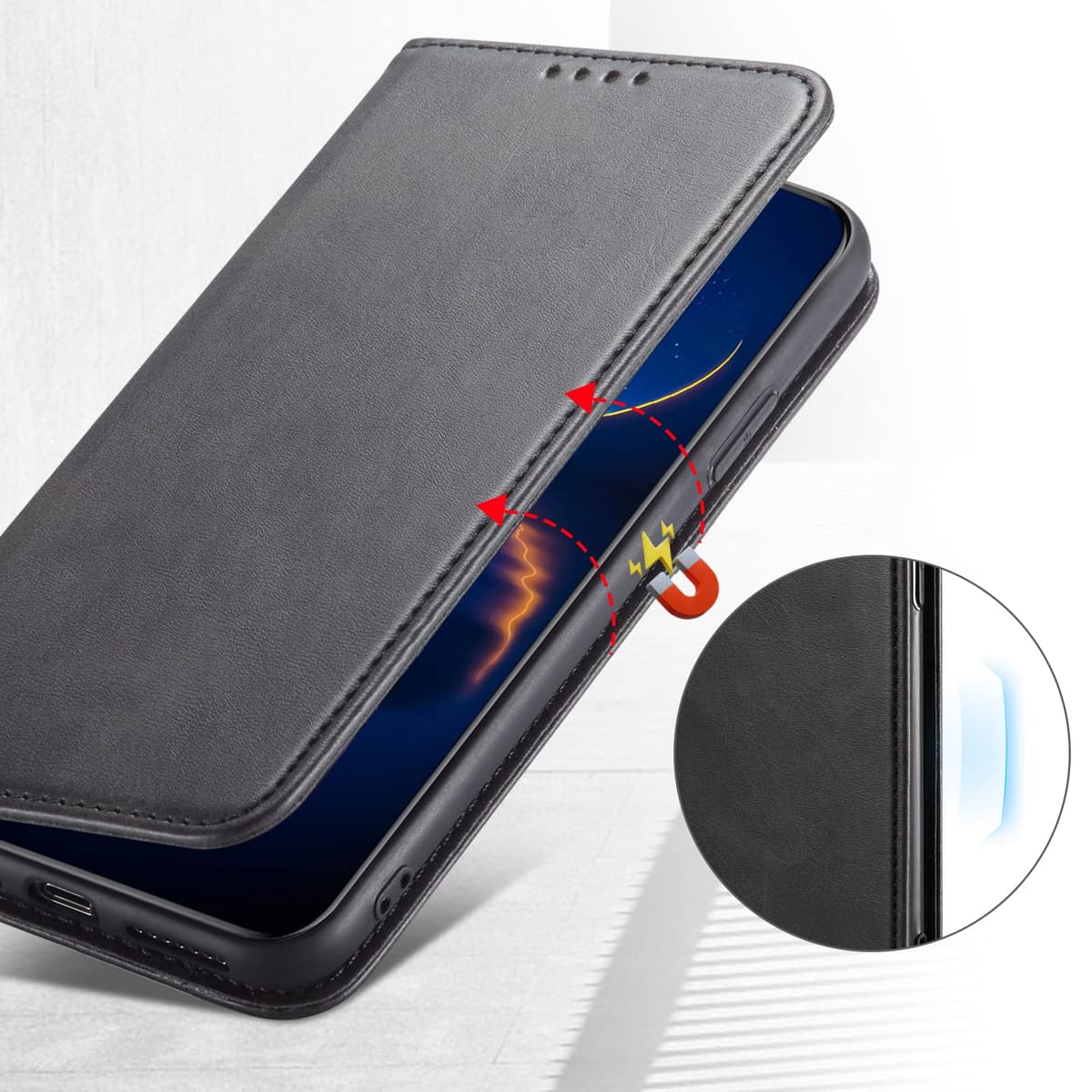 Case for OPPO Find X3 Lite, Classic PU Leather Magnetic Wallet Case, Flip Folio Protective Phone Cover Compatible with OPPO Find X3 Lite, Black — view 4