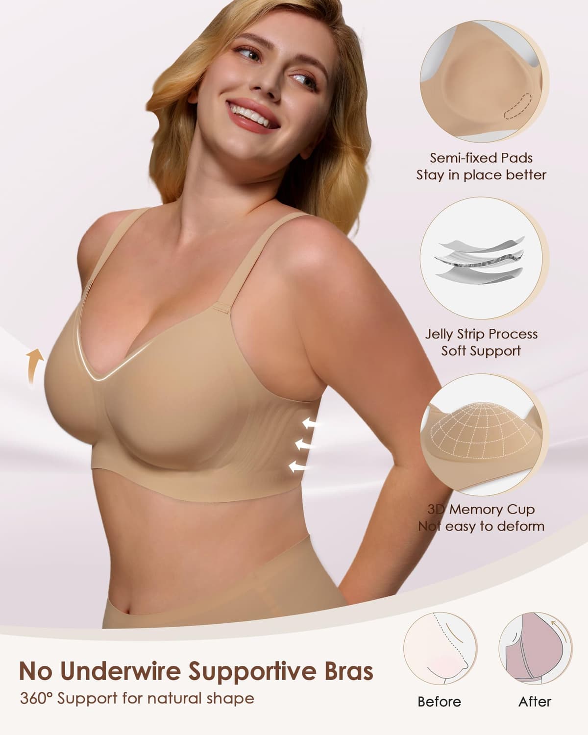 As Fairy Womens Soft Comfortable No Underwire Bras V Neck Seamless Push Up Bralettes Full Coverage Tshirt Brassiere — view 2