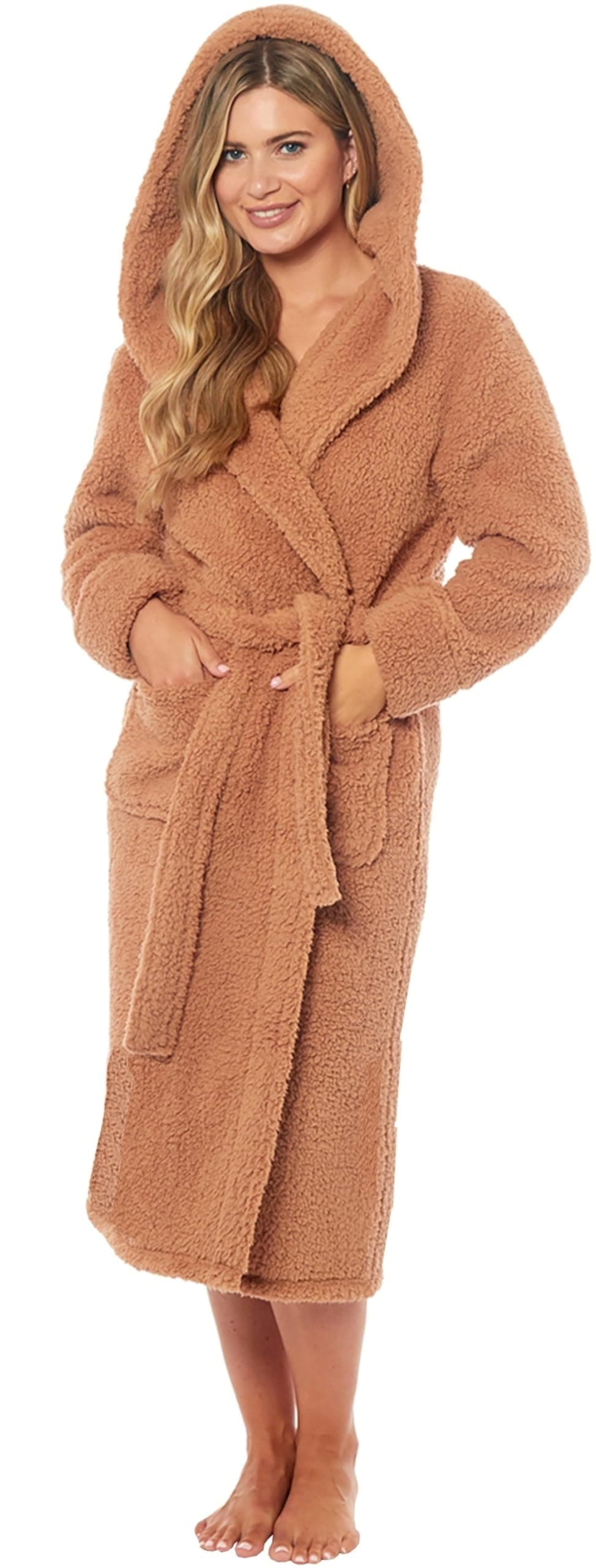 KATE MORGAN Ladies Dressing Gown Fluffy Super Soft Hooded Bathrobe for Women Plush Fleece Perfect Loungewear Long Robe | Gifts for Women — view 11