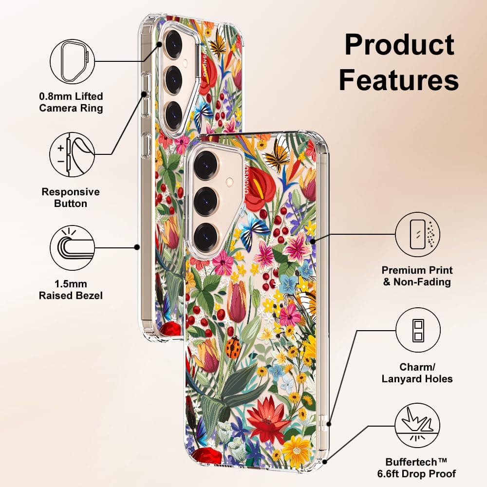 MOSNOVO Case for Samsung Galaxy S25 / Galaxy S24, [Buffertech 6.6ft Military-Grade Drop Protection] [Anti Peel Off Tech] Clear TPU Bumper Phone Case Cover Design - In The Garden — view 6