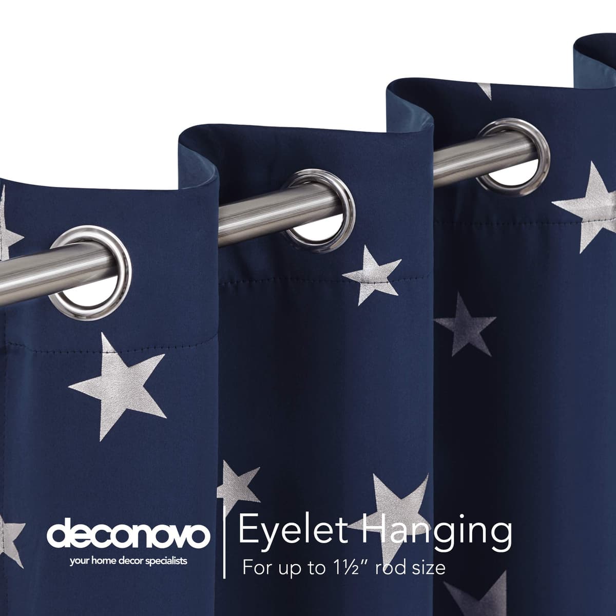 Deconovo Bedroom Space Curtains Thermal Insulated Eyelet Blackout Curtains for Living Room 52 x 54 Inch Drop Navy Blue 1 Pair — view 4