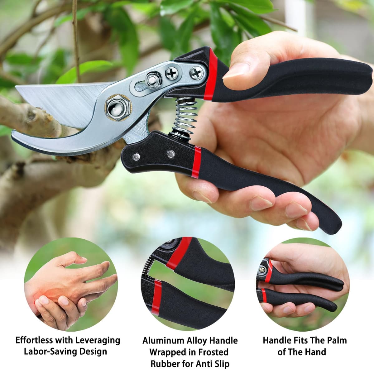 Kynup Garden Secateurs - SK-5 Steel Gardening Shears with Ergonomic Anti-Slip Handle, Gardening Pruning Scissors, Bypass Pruning Secateurs for Trimming & Hedge Shears Cutting - Garden Tools - Black — view 3