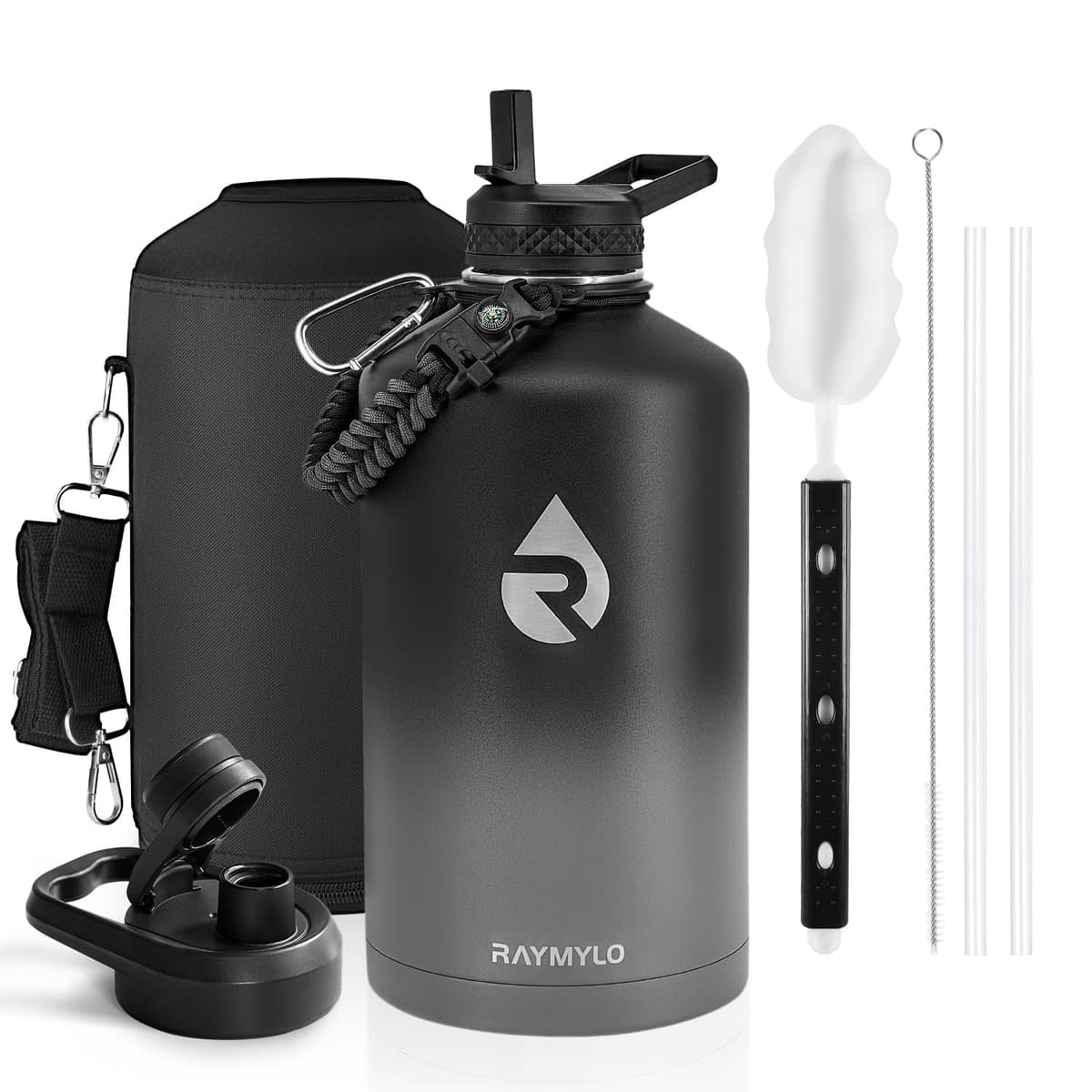 RAYMYLO One Gallon Water Bottle Insulated, Triple Walled Vacuum Stainless Steel (Cold for 48 Hrs), Leak Proof & Non-BPA, Large Water Flask Jug with Paracord Handle & Straw Spout Lids — view 60