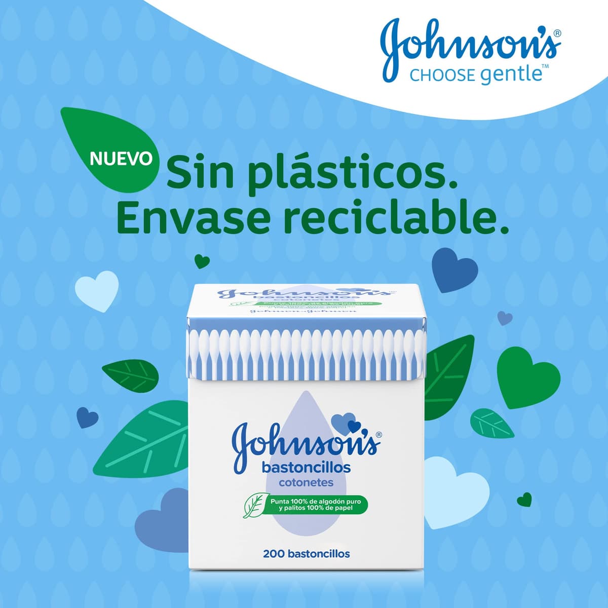 Johnson's Baby Buds for Babies, Kids and Adults (1 Box x 200 Pcs), Ear Buds with 100% Pure Cotton Tips and 100% Paper Sticks — view 2