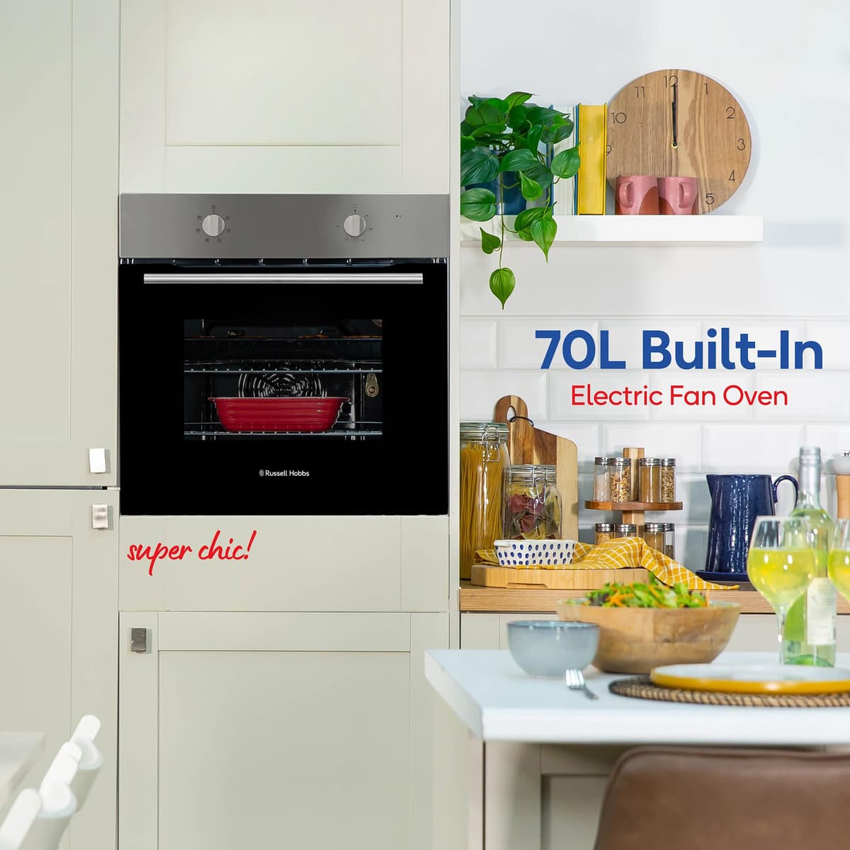 Russell Hobbs 70L, 60cm Wide, Single Electric Built-in Fan Oven and Grill in Stainless Steel, 6 Oven Functions, RHFEO7004SS — view 3